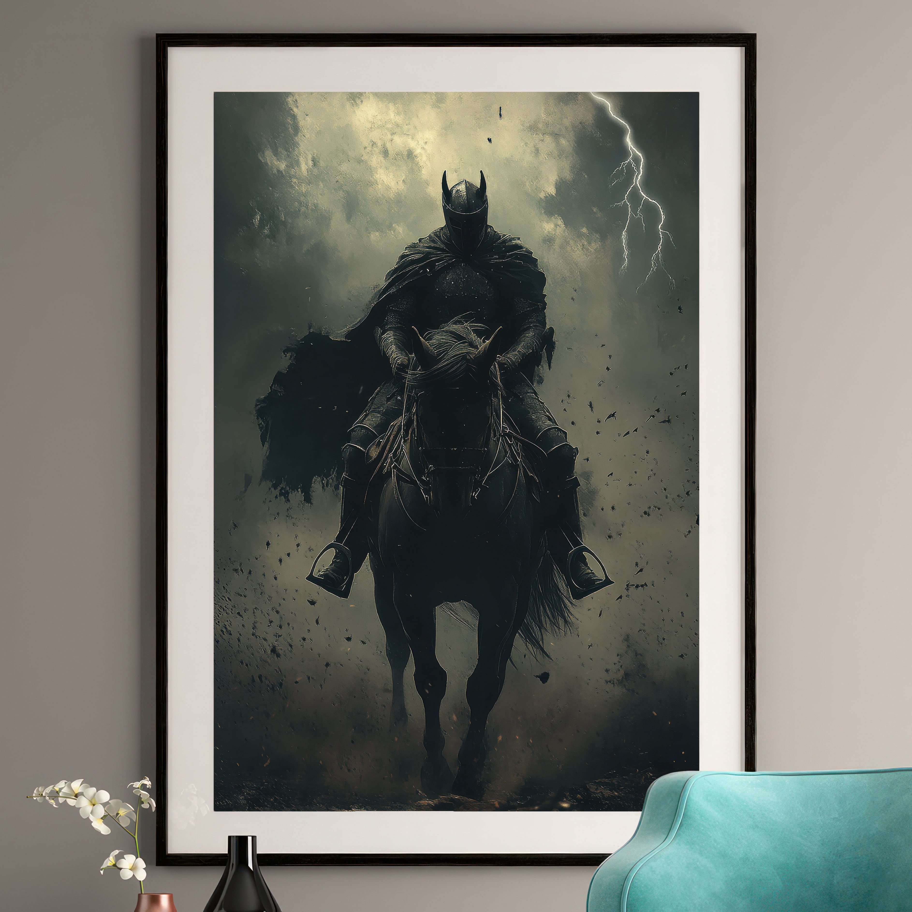 Dark Rider Fantasy Art Print - Knight on Horseback Wall Art