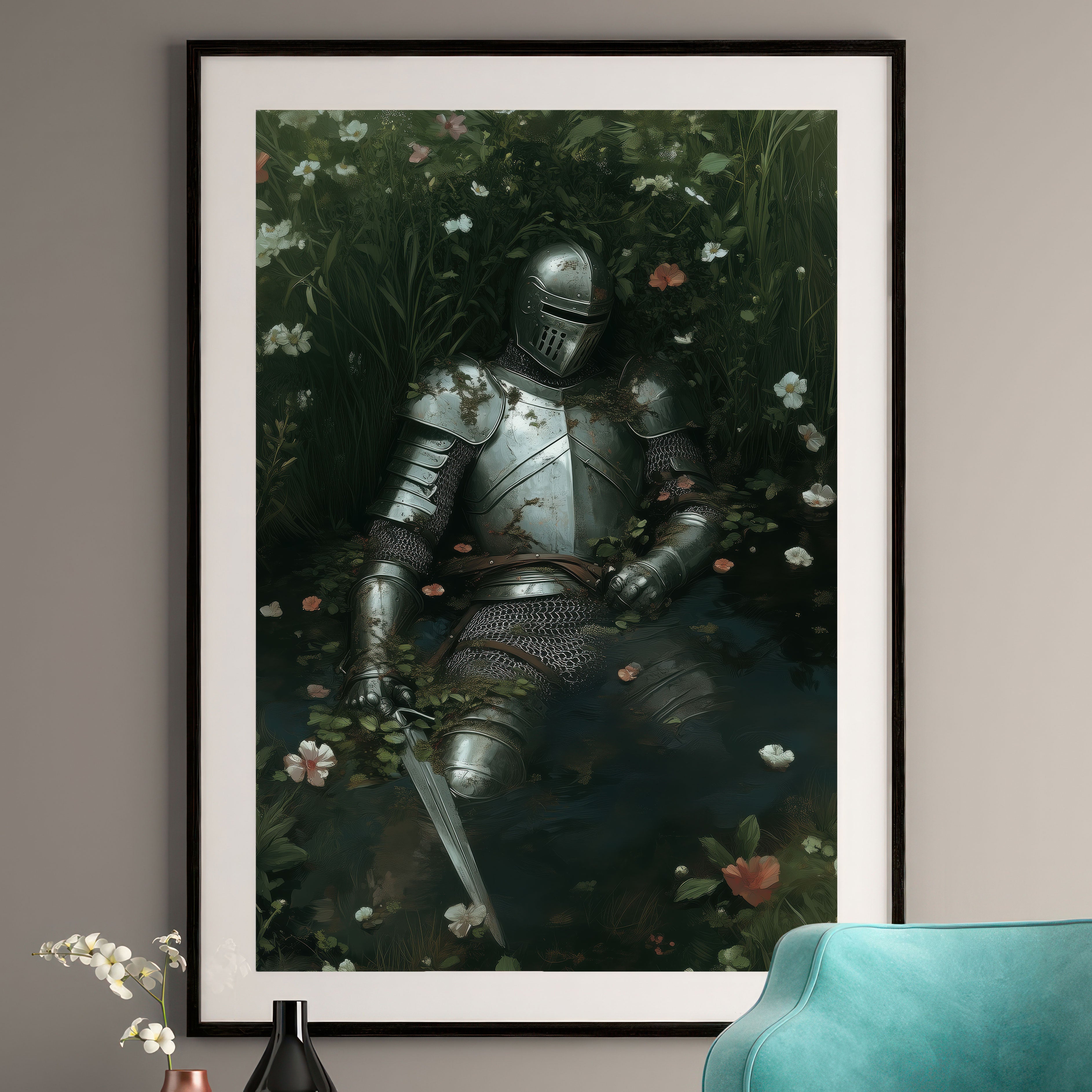 Fallen Knight II Art Print – Gothic Medieval Wall Art – Dark Academia Decor
