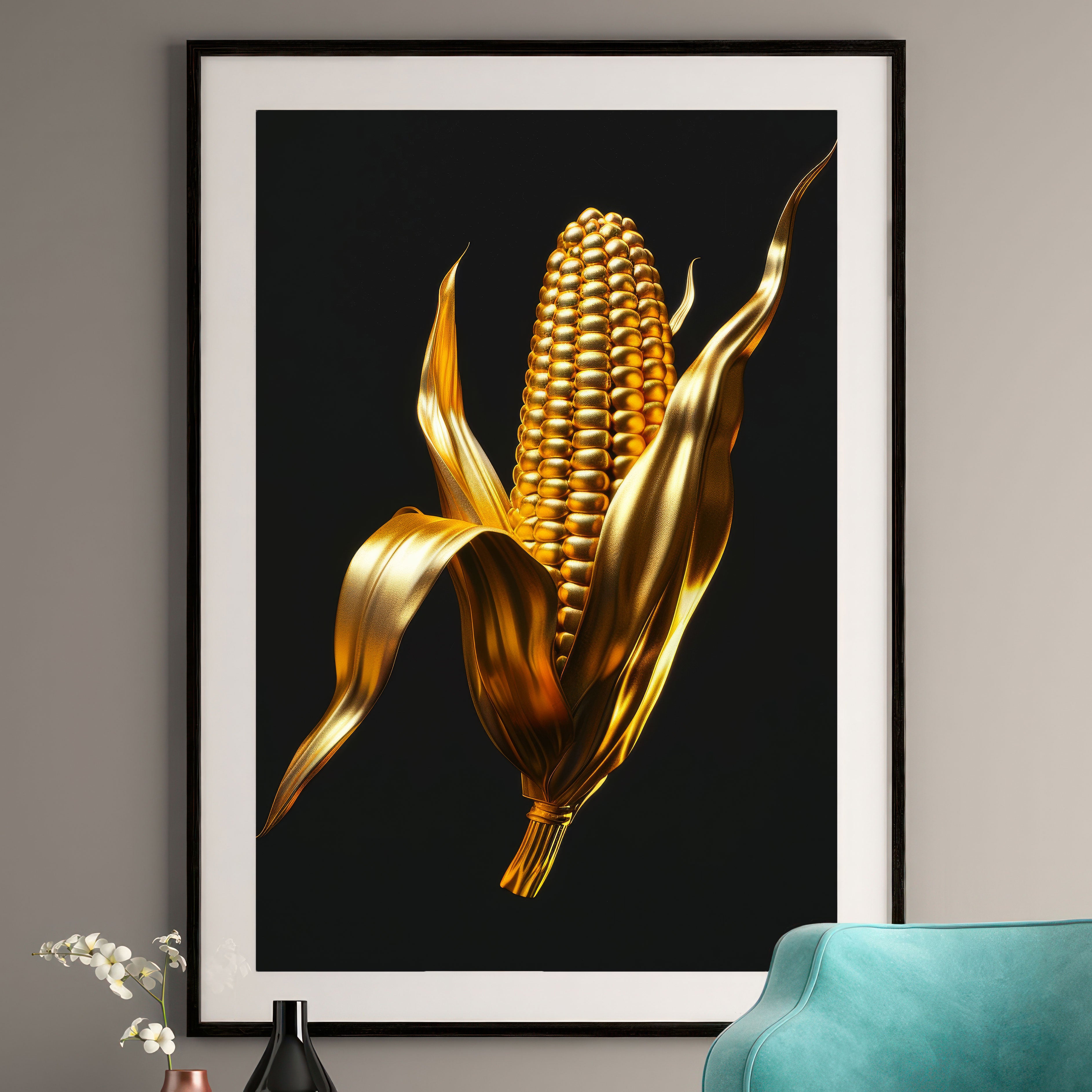 Gold Corn Art Print - Luxury Kitchen Wall Art