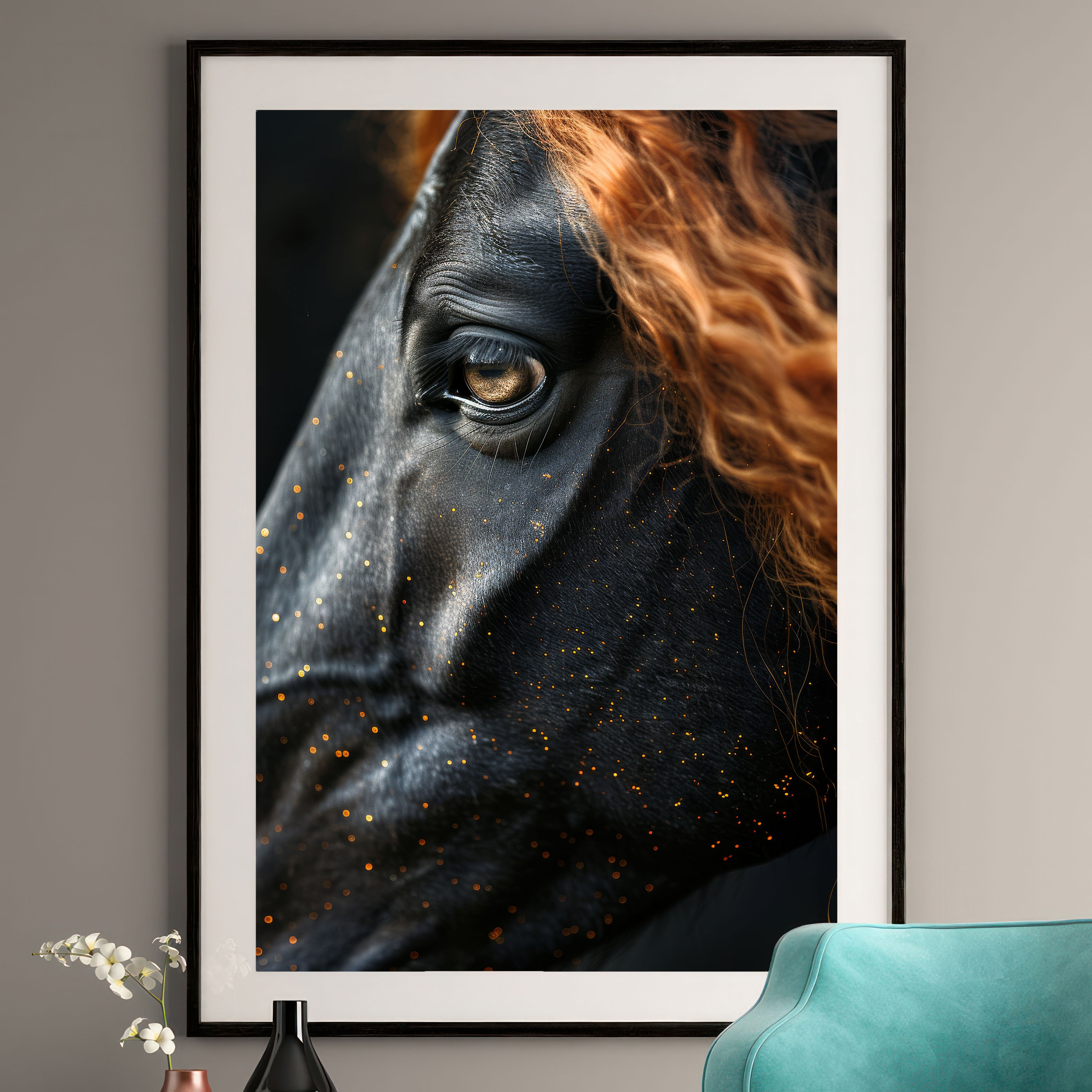 Black Arabian Horse Art Print - Majestic Golden Mane