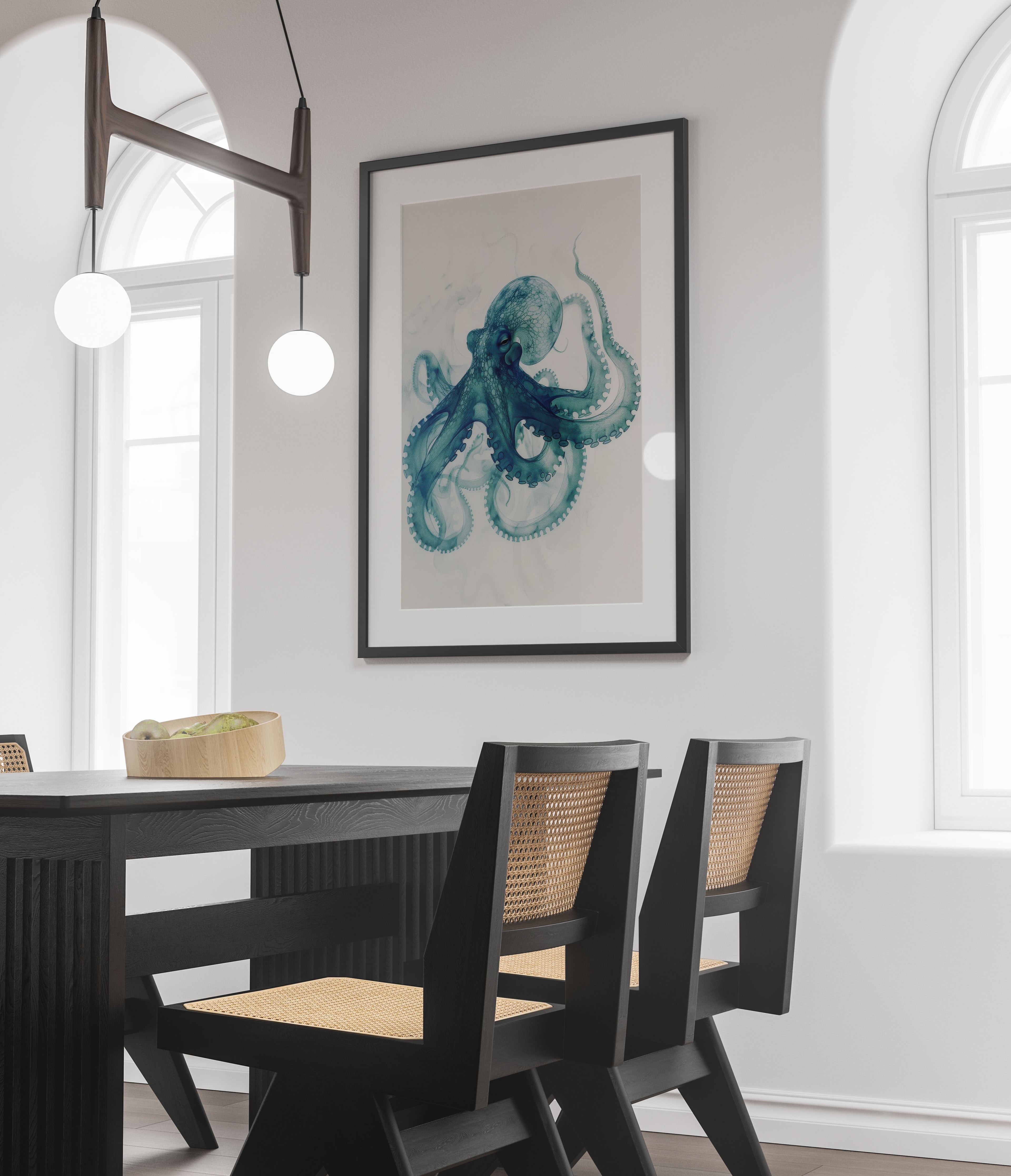 Teal Octopus X-Ray Art Print - Coastal Wall Decor