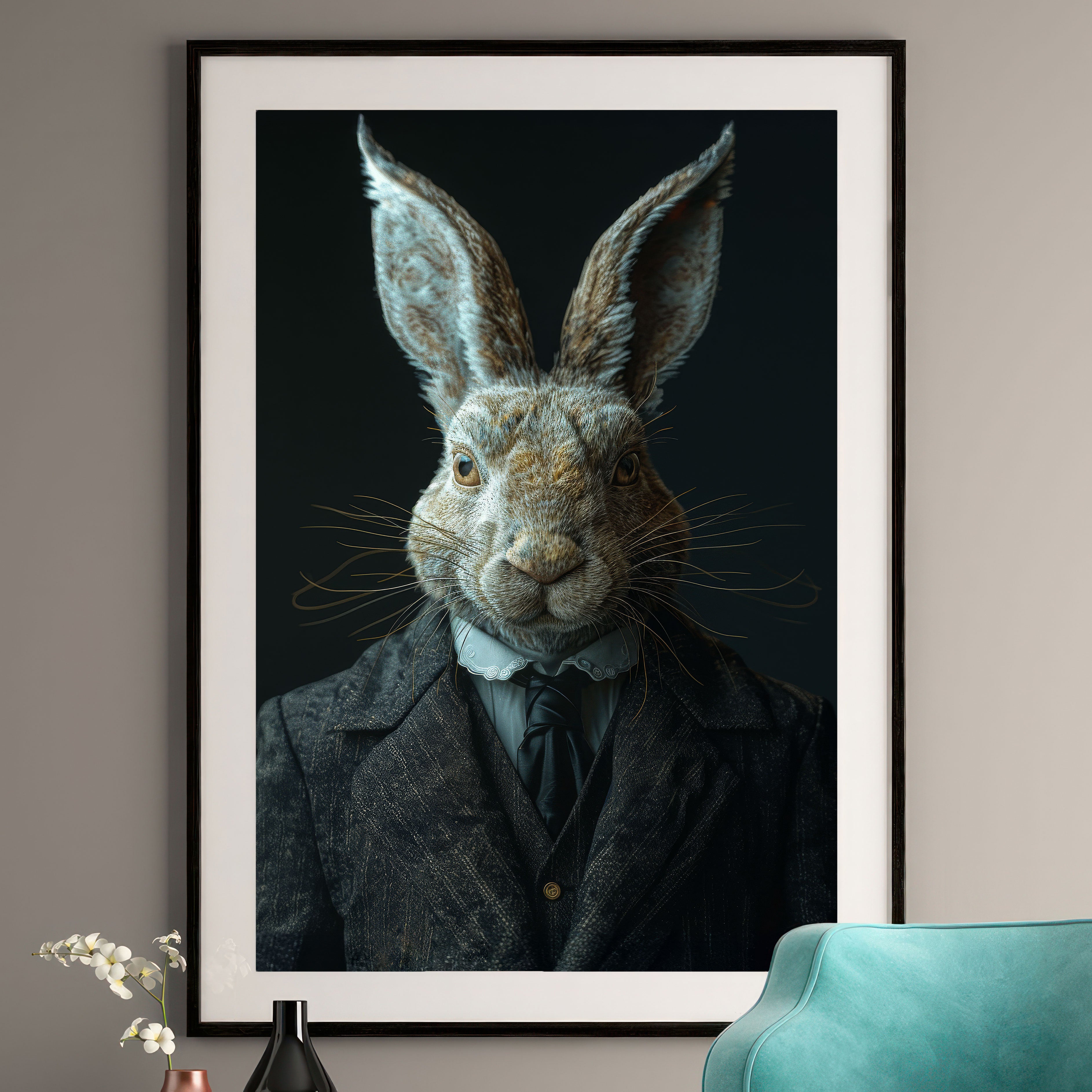 Dapper Rabbit Art Print - Vintage Animal Portrait