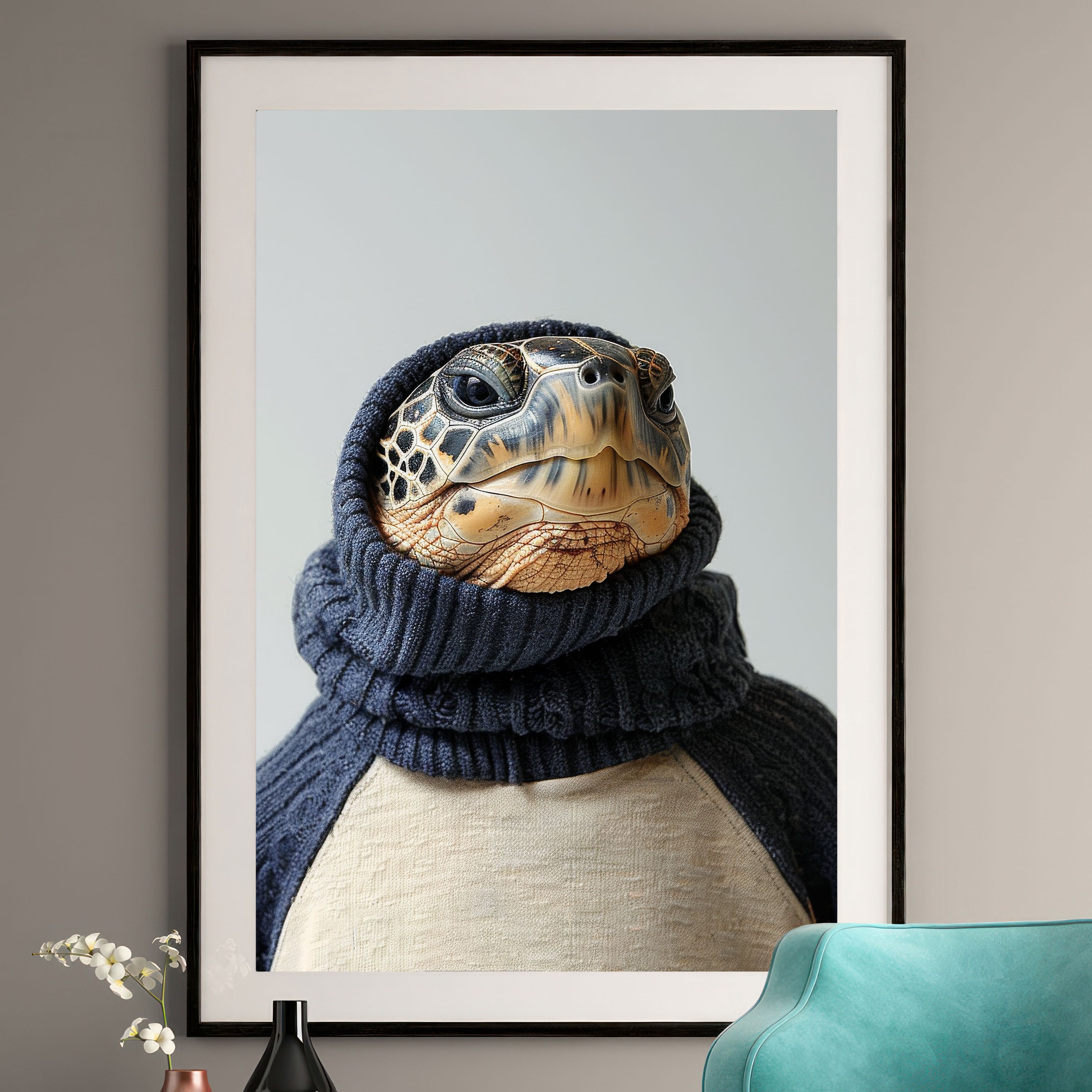 Turtle in Turtleneck Art Print - Quirky Animal Wall Decor