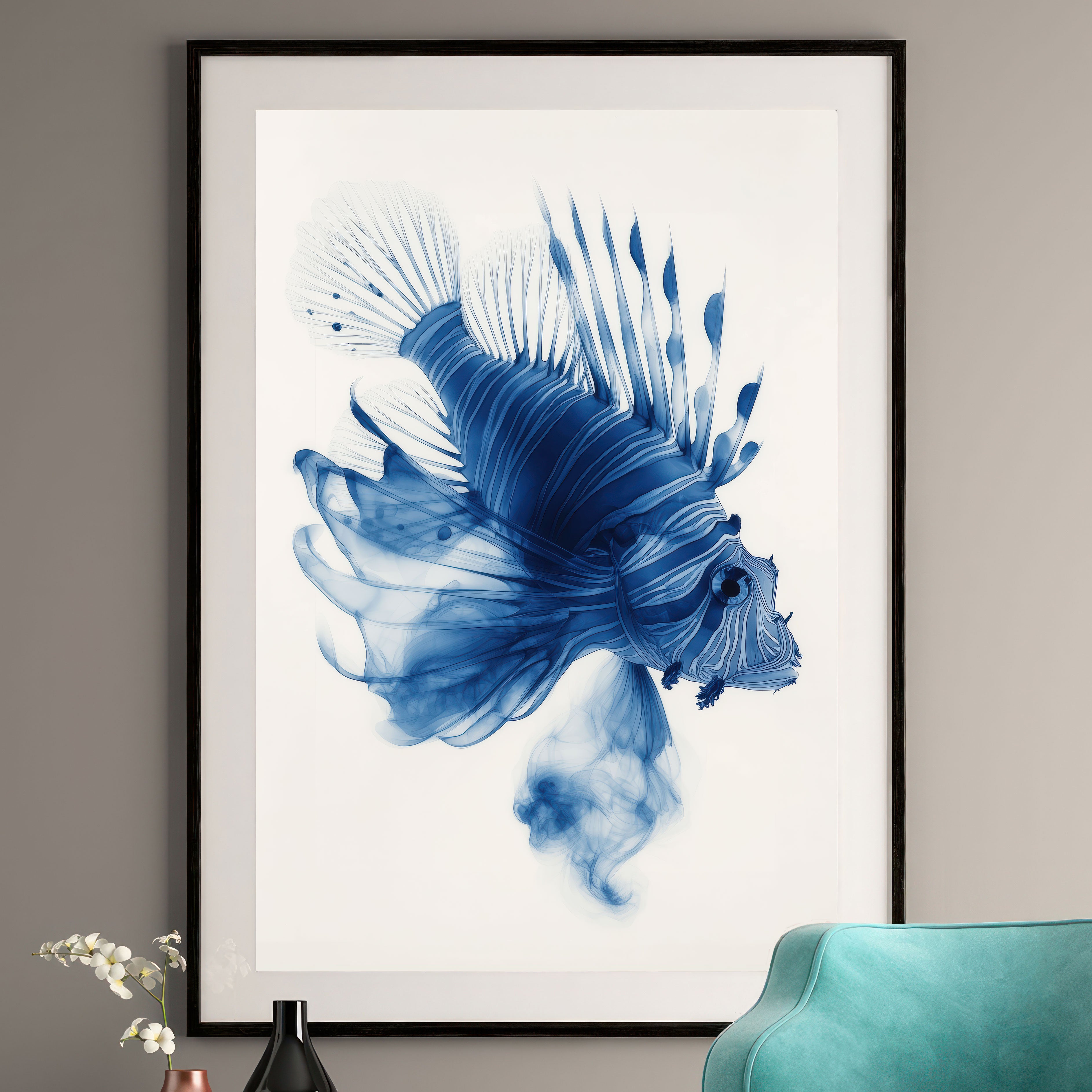 X-ray Lionfish Art Print - Blue Nautical Wall Art