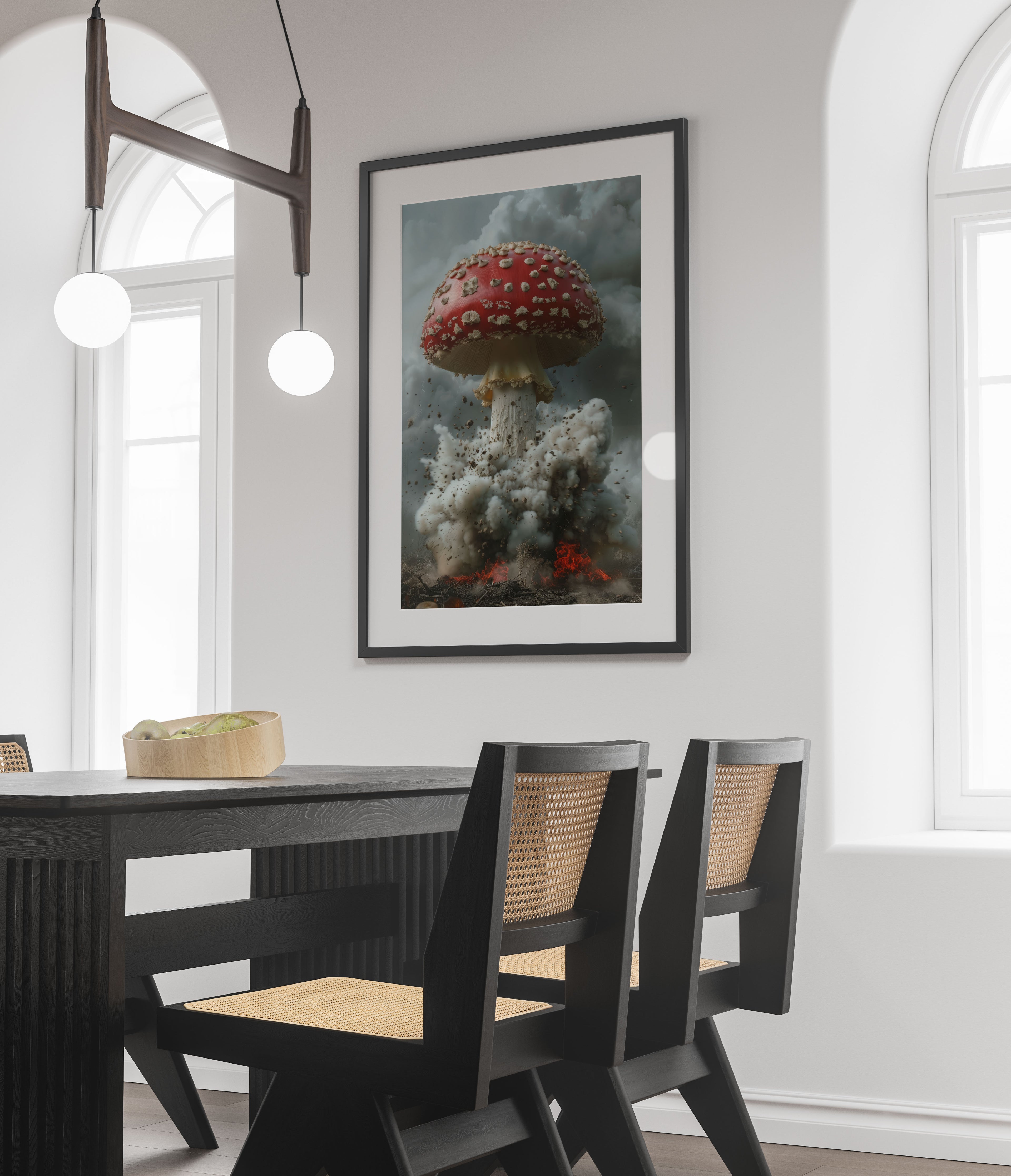 Explosive Amanita Mushroom Cloud Art Print - Unique Fungi Illustration