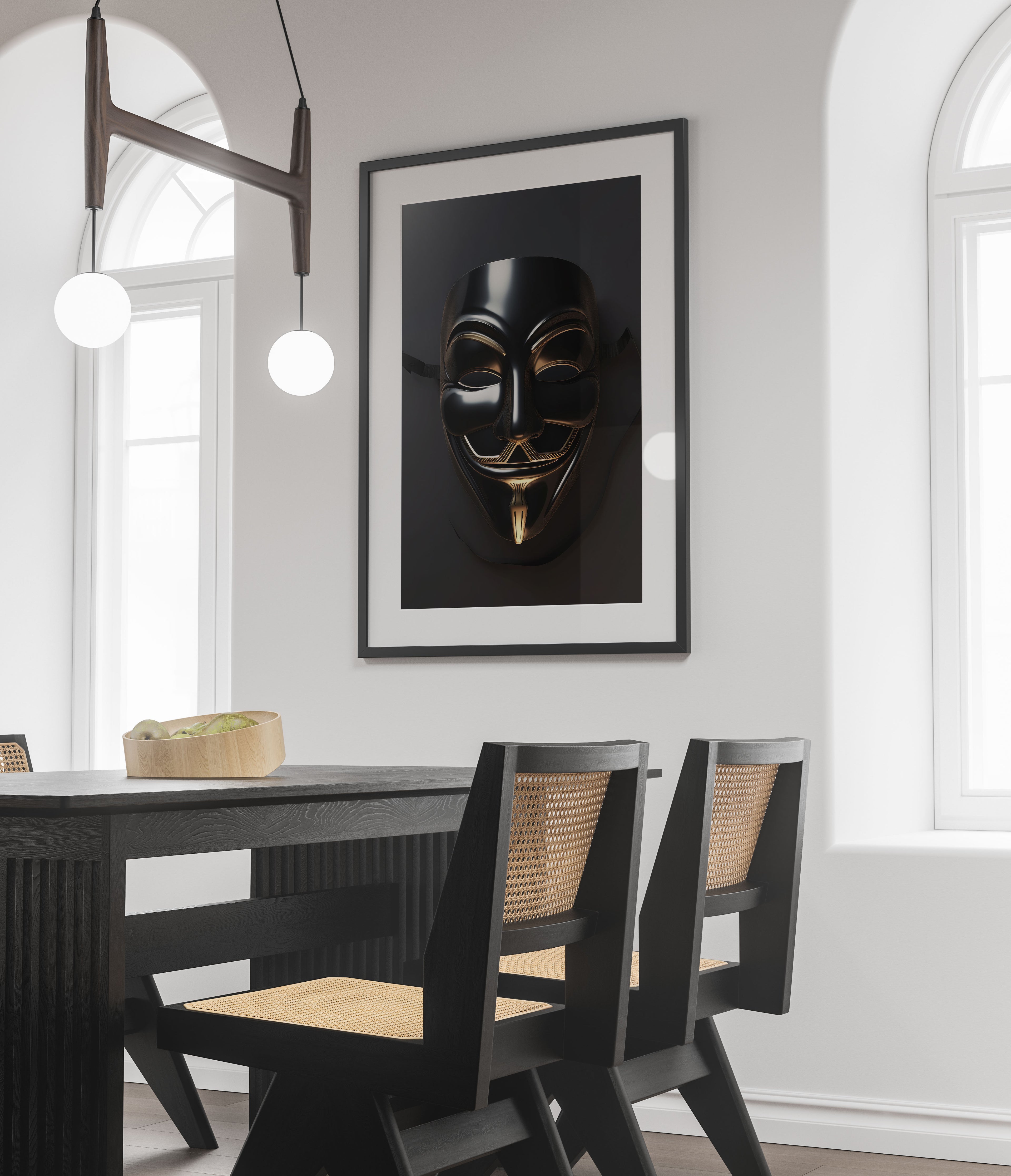 Guy Fawkes Mask Art Print - Anonymous in Black Platinum