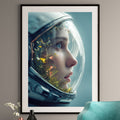 Astronaut Botanical Art Print - Space Helmet Garden Wall Art - Surreal Nature Decor
