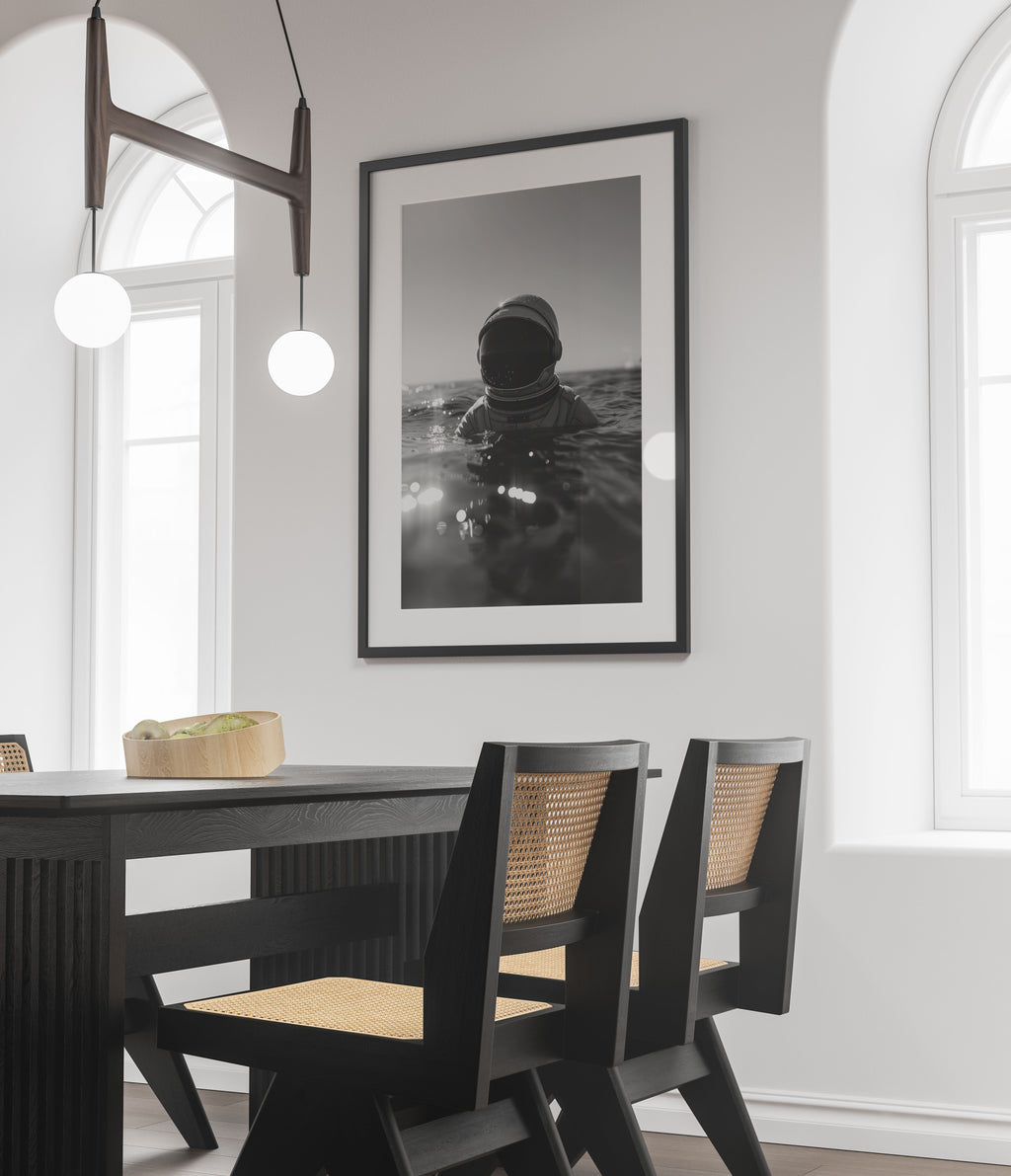 Astronaut Ocean Portrait - Black & White Art Print