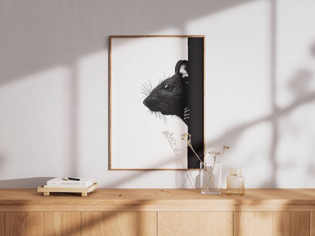 Gothic Mouse Art Print - Black and White Wall Art