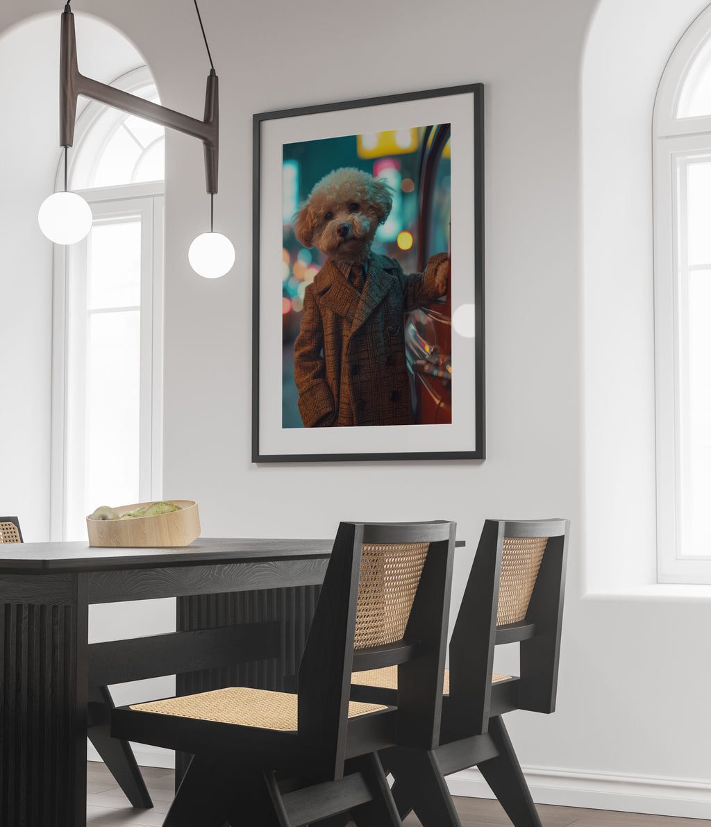 Bichon Frise Art Print - Dapper Dog, Vintage Car