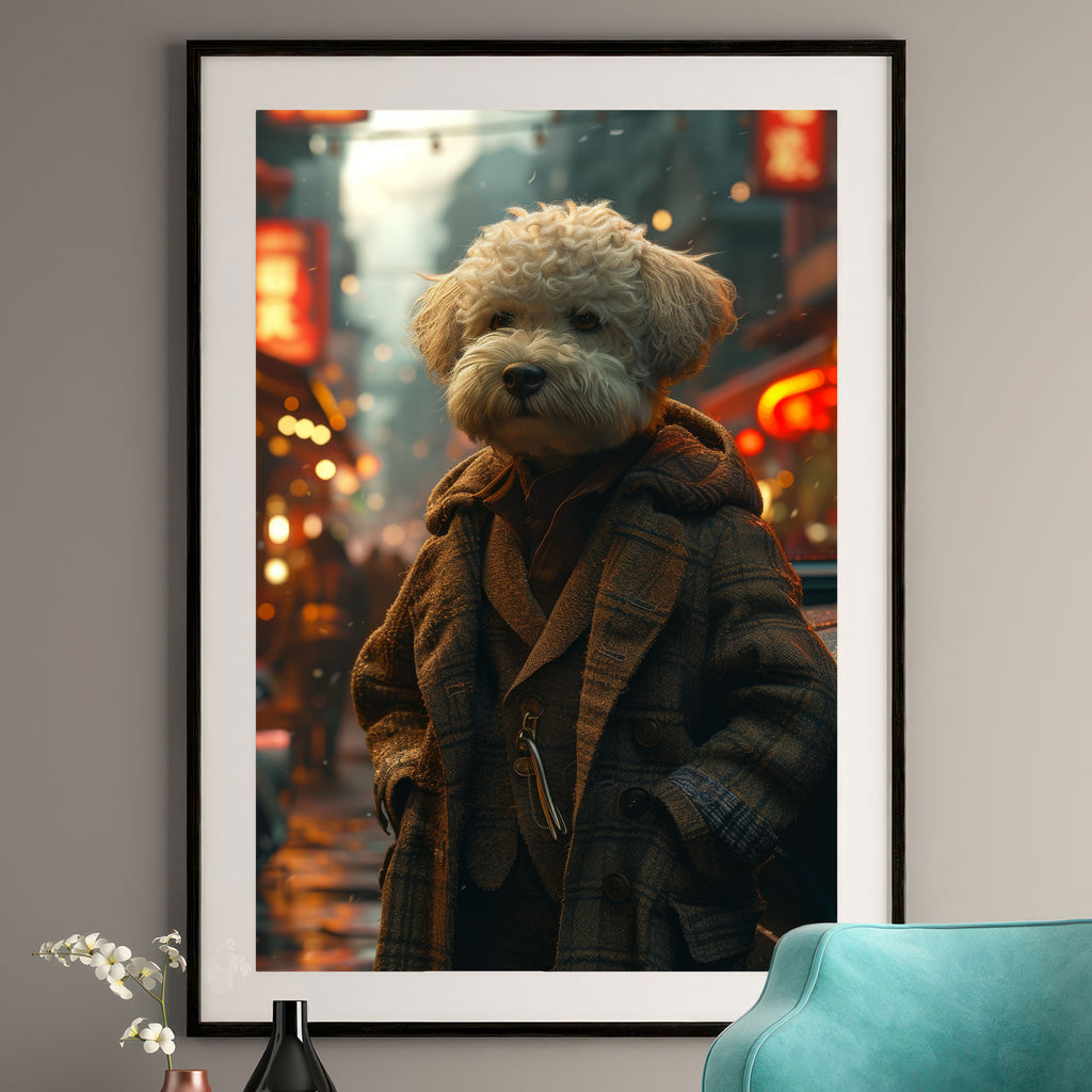Bichon Frise Print - Vintage Car - Neon Nostalgia Art
