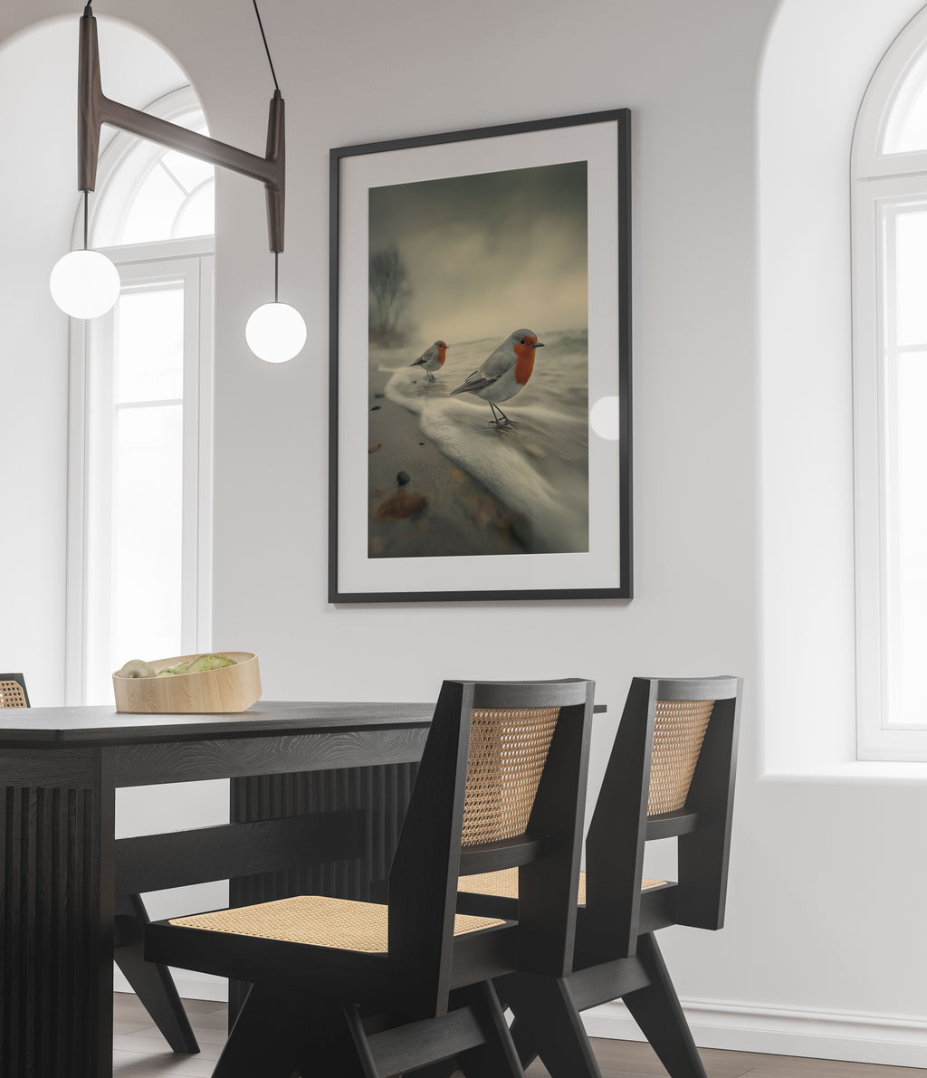 Coastal Robin Art Print - Moody Seascape Wall Decor