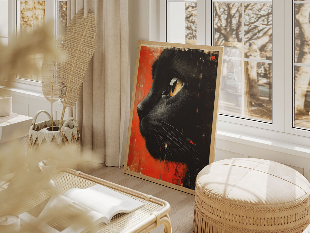 Black Cat Art Print - Modern Gothic Wall Decor