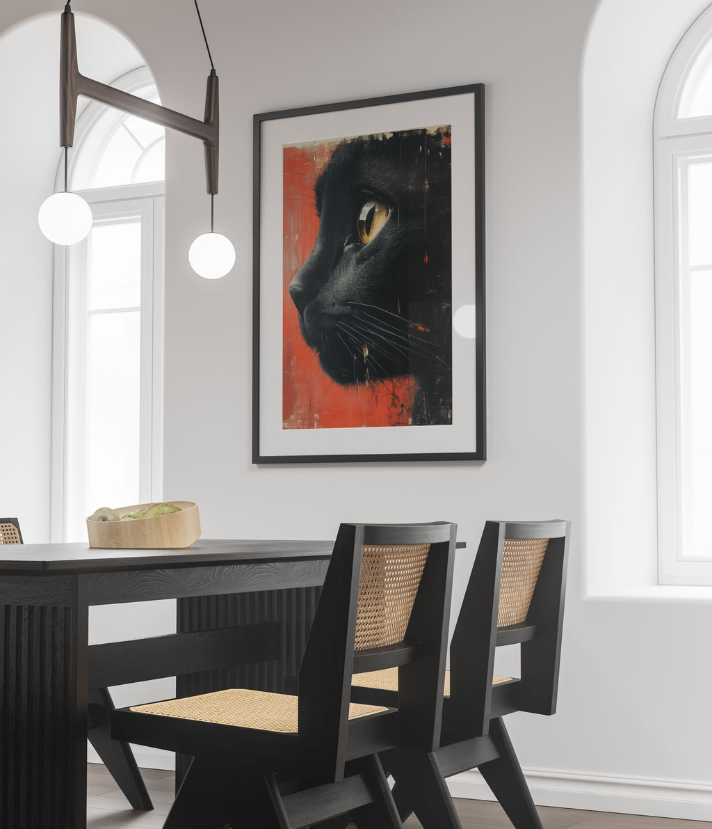 Black Cat Art Print - Modern Gothic Wall Decor