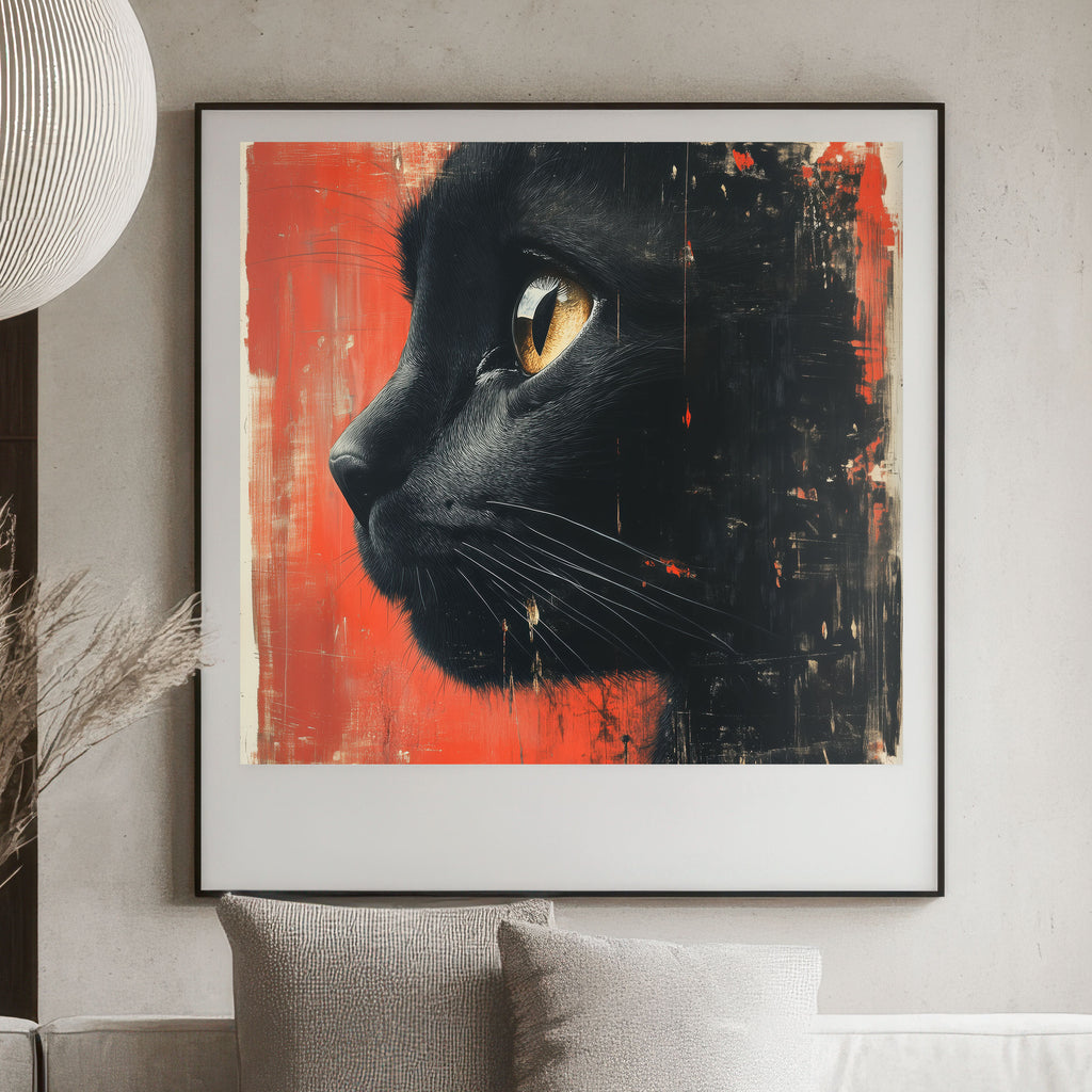 Black Cat Art Print - Modern Gothic Wall Decor