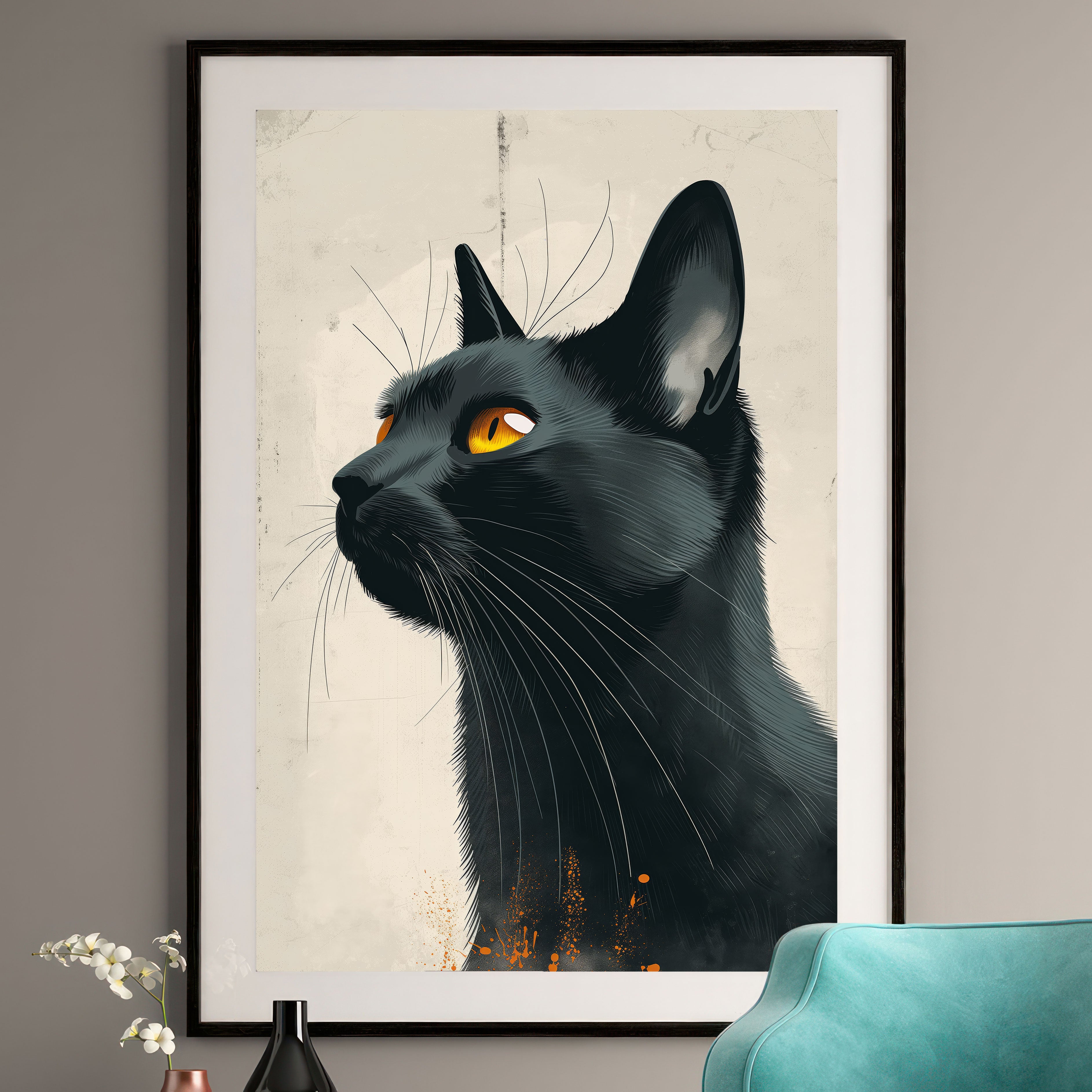 Minimalist Black Cat Art Print | Modern Feline Illustration | Cat Lover Wall Art