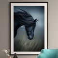 Black Horse Art Print - Majestic Animal in Tall Grass - Equine Wall Art