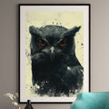 Black Owl Art Print - Orange Eyes - Wall Art