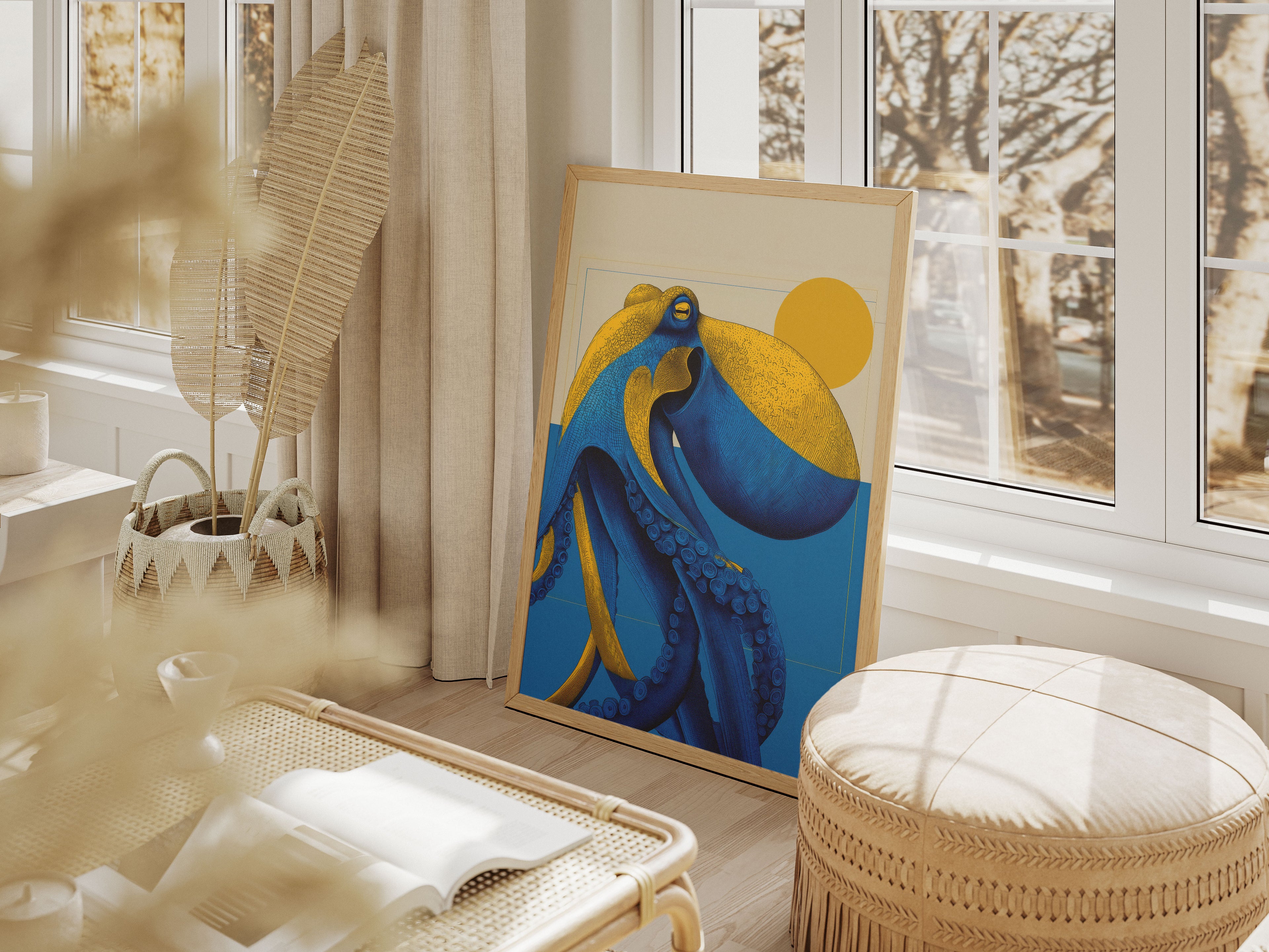 Octopus Art Print - Nautical Block Print Decor