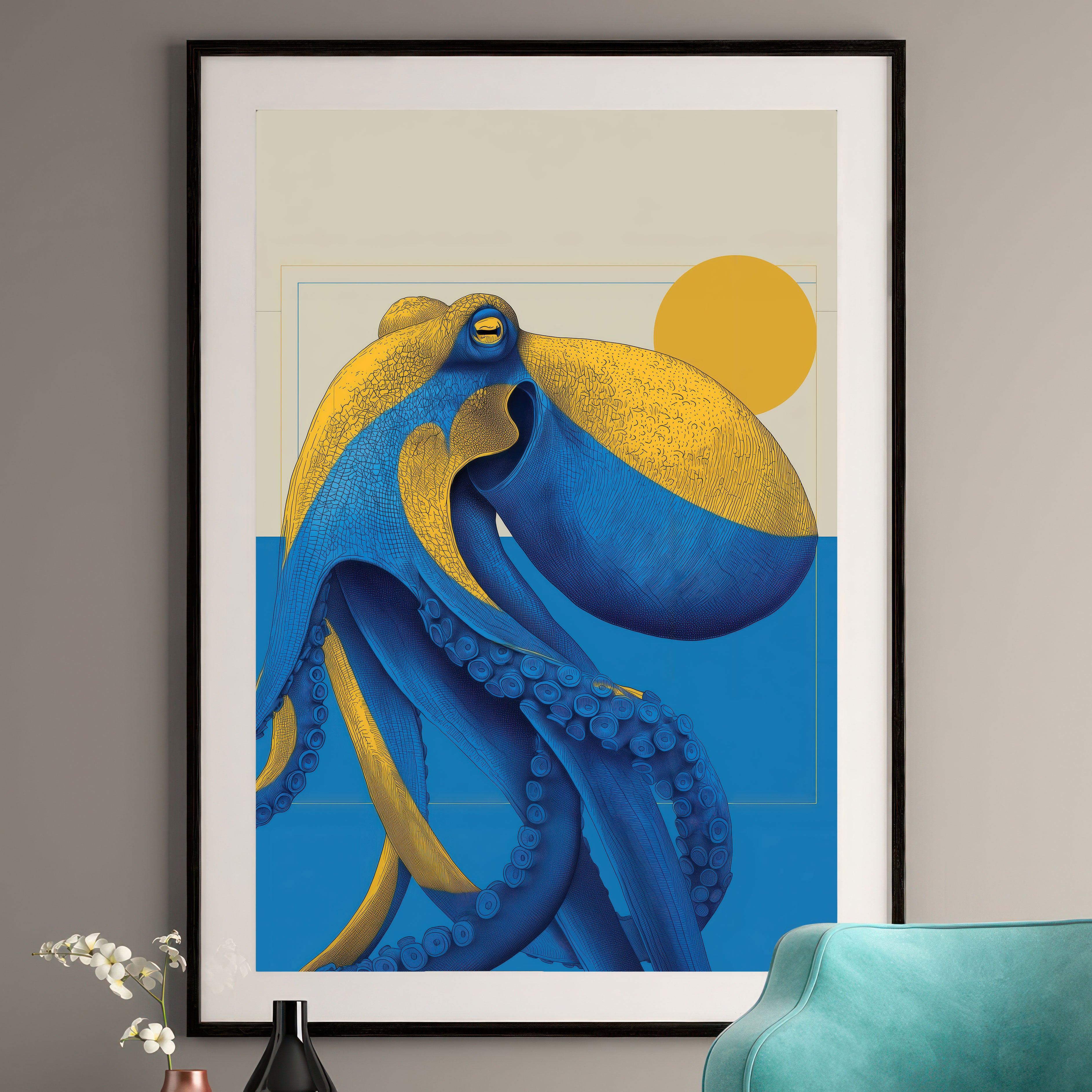 Octopus Art Print - Nautical Block Print Decor