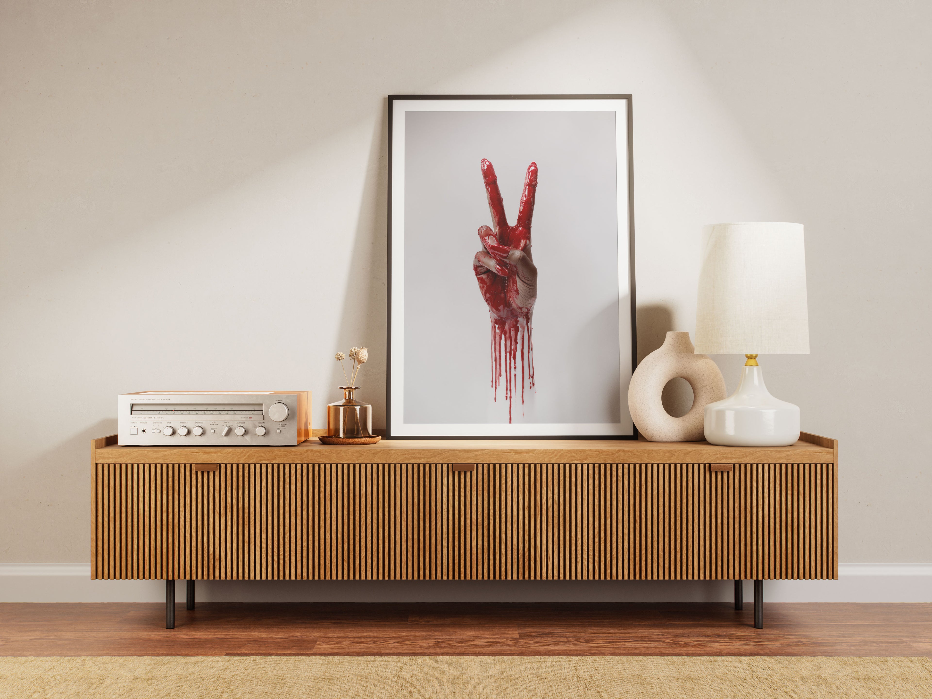 Bloody Peace Art Print | Provocative Activism Wall Art | Crimson & White Decor