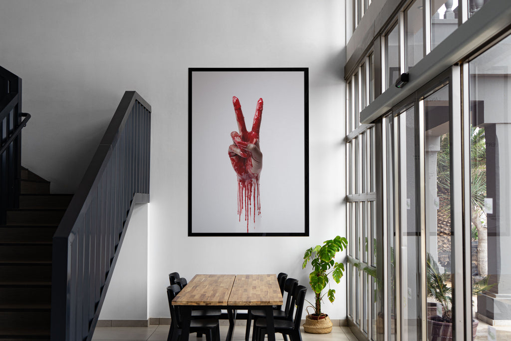 Bloody Peace Art Print | Provocative Activism Wall Art | Crimson & White Decor