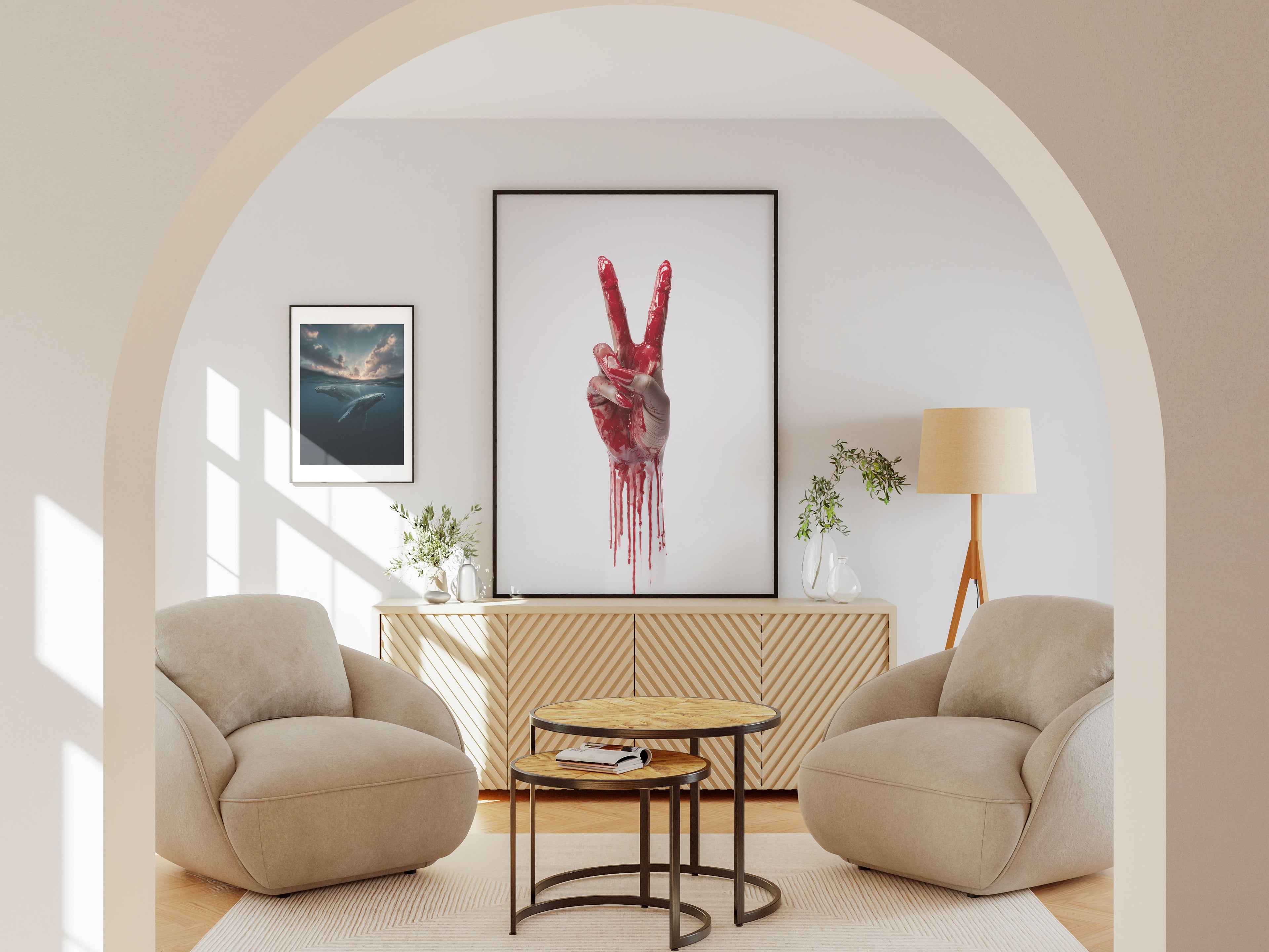 Bloody Peace Art Print | Provocative Activism Wall Art | Crimson & White Decor