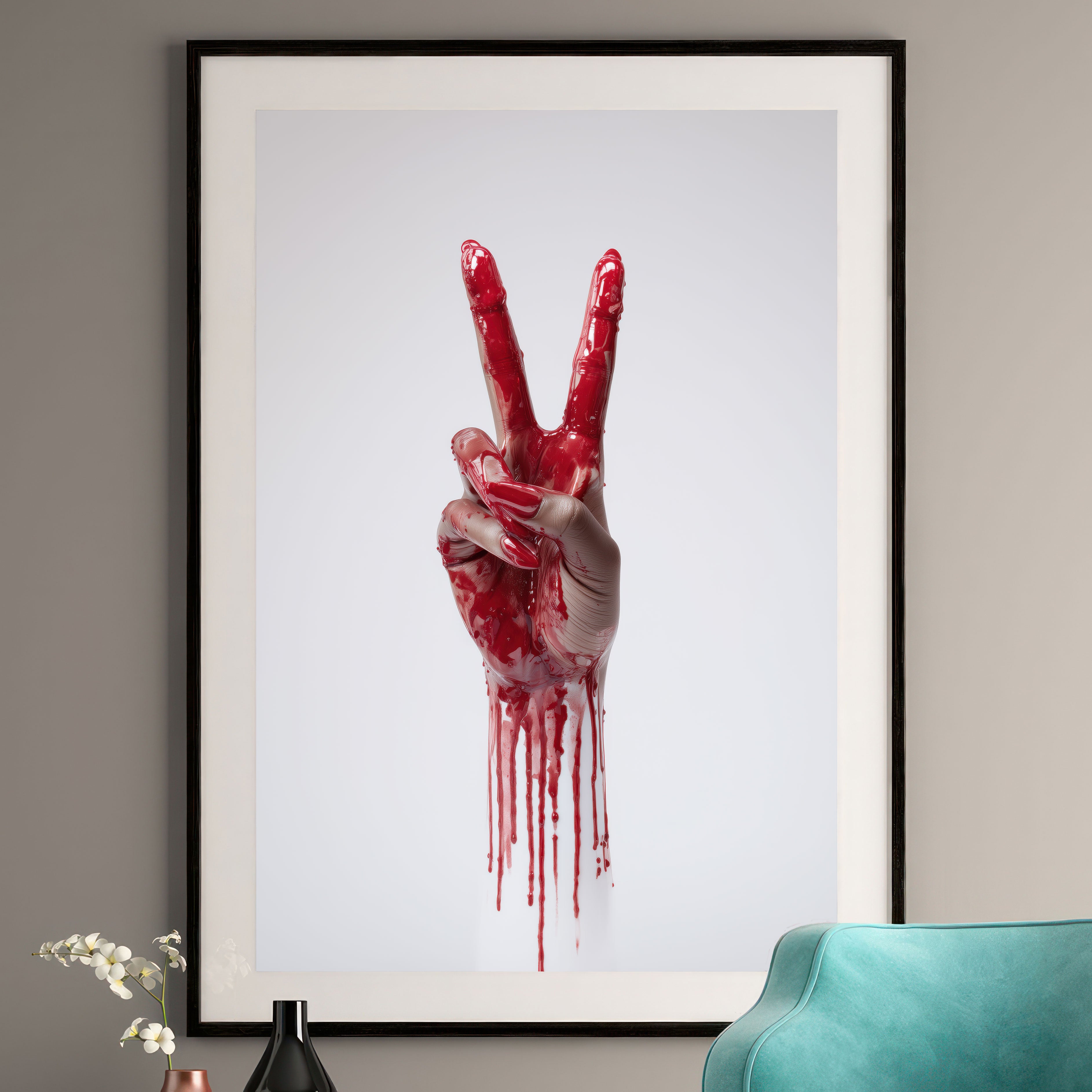 Bloody Peace Art Print | Provocative Activism Wall Art | Crimson & White Decor