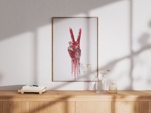 Bloody Peace Art Print | Provocative Activism Wall Art | Crimson & White Decor