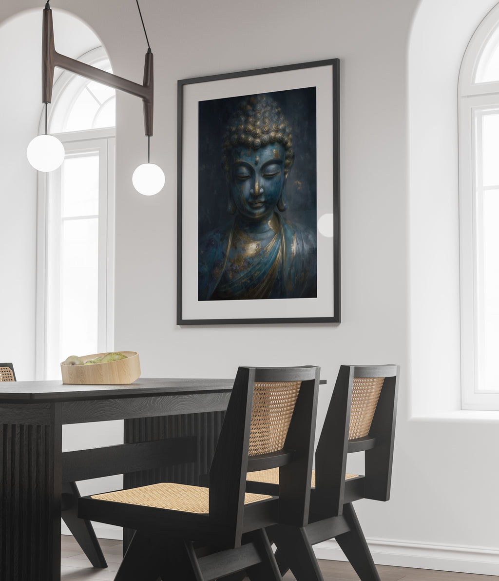 Blue and Gold Buddha Art Print - Zen Spiritual Wall Decor