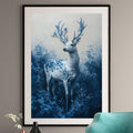 Enchanted Blue Forest Deer Art Print - Magical Woodland Wall Decor