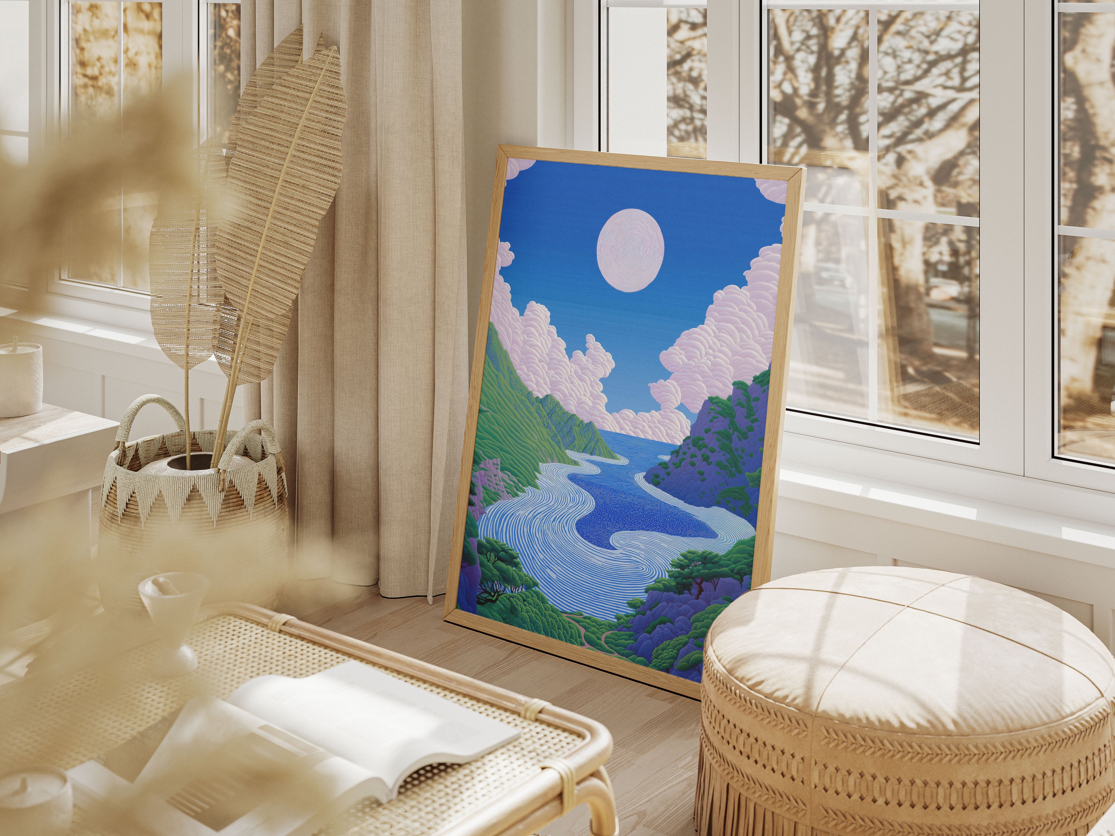Full Moon Landscape Print - Serene Nature Wall Art