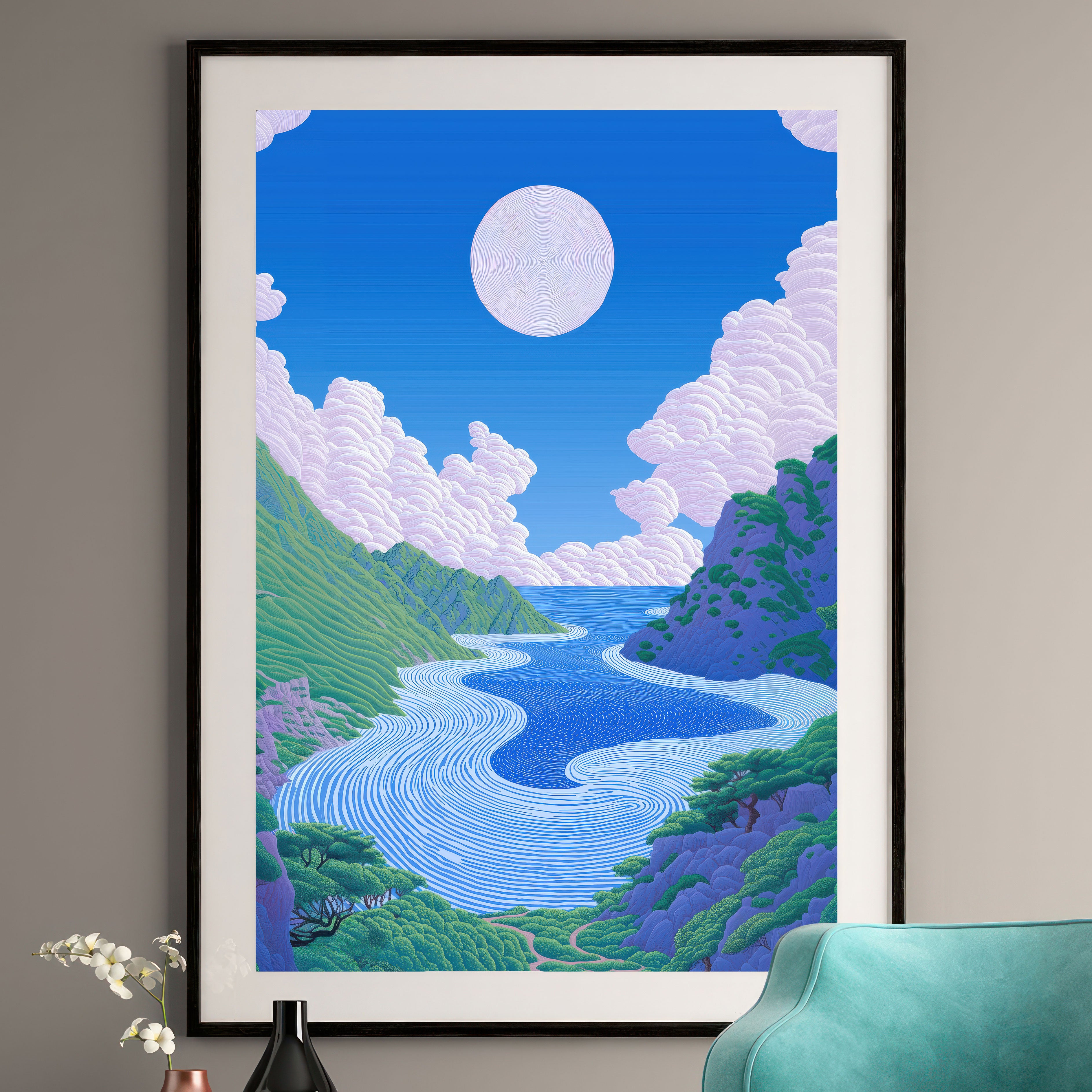 Full Moon Landscape Print - Serene Nature Wall Art