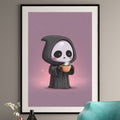 Cute Grim Reaper Art Print - Coffee Lover Wall Art - Kawaii Dark Humor Decor