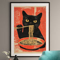 Ramen Cat Art Print - Vintage Japanese Style Decor