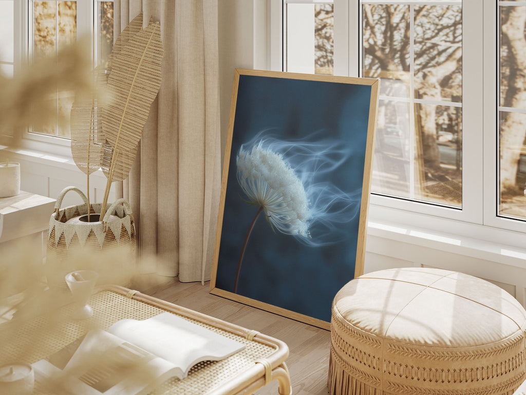 Dandelion Art Print - Moody Blue Botanical Wall Art