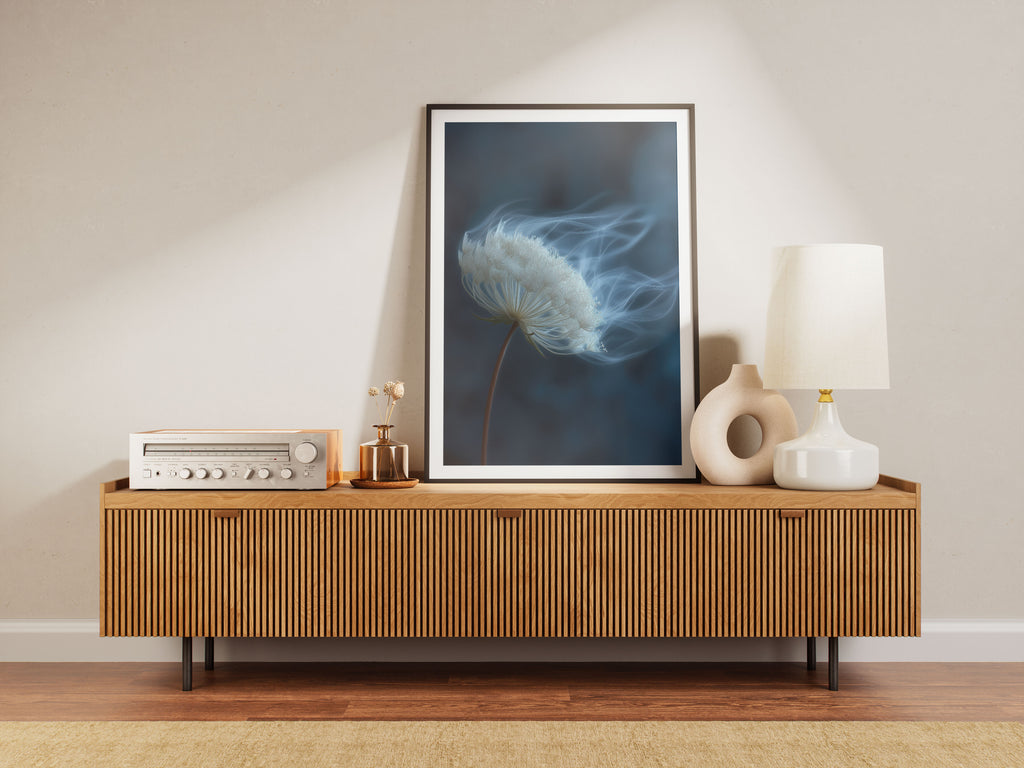 Dandelion Art Print - Moody Blue Botanical Wall Art