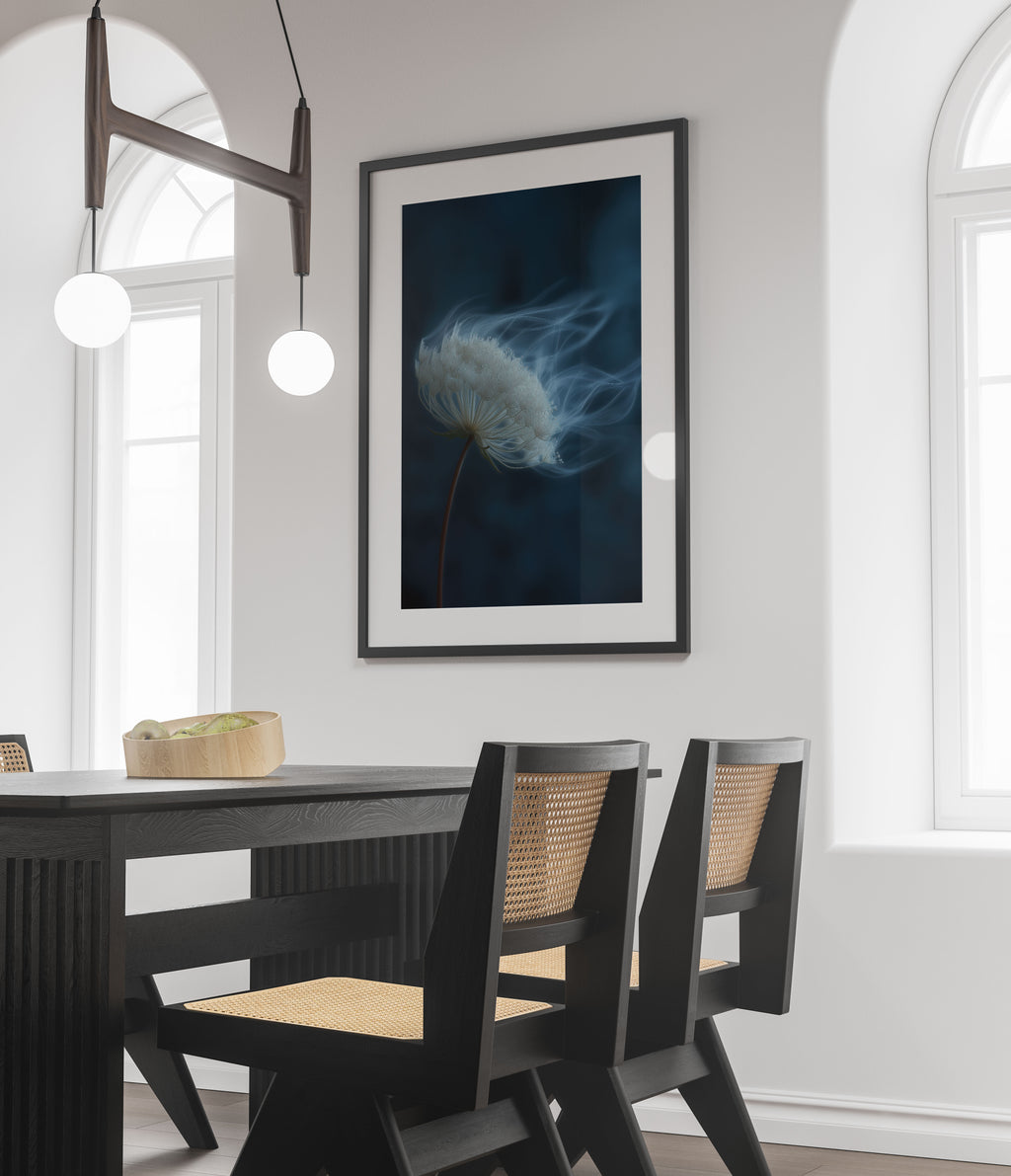 Dandelion Art Print - Moody Blue Botanical Wall Art