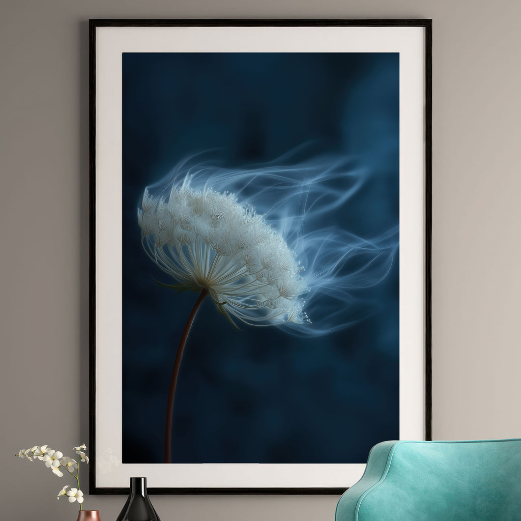Dandelion Art Print - Moody Blue Botanical Wall Art