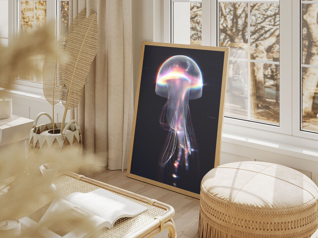 Glowing Jellyfish Art Print - Modern Digital Wall Decor