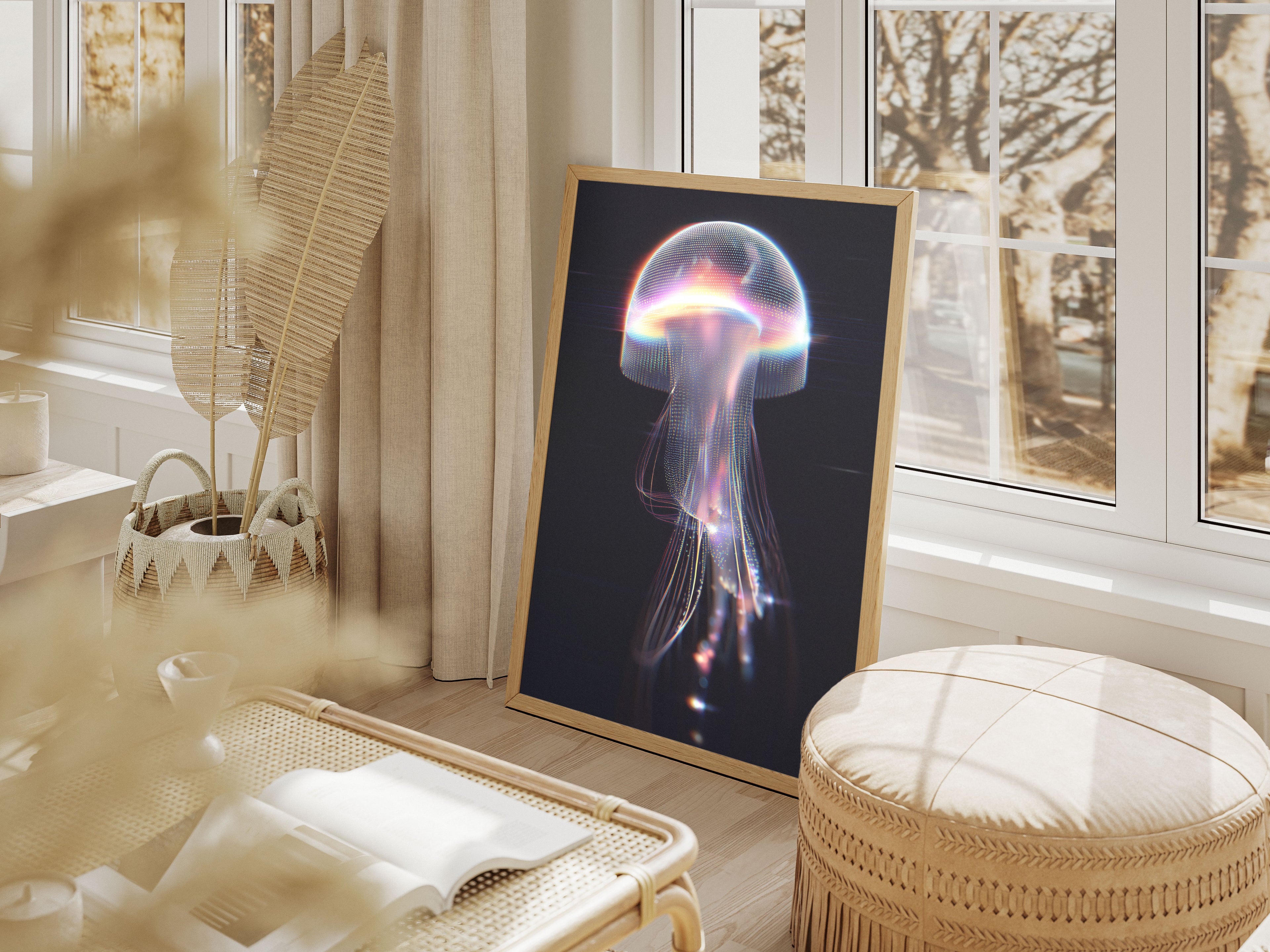 Glowing Jellyfish Art Print - Modern Digital Wall Decor