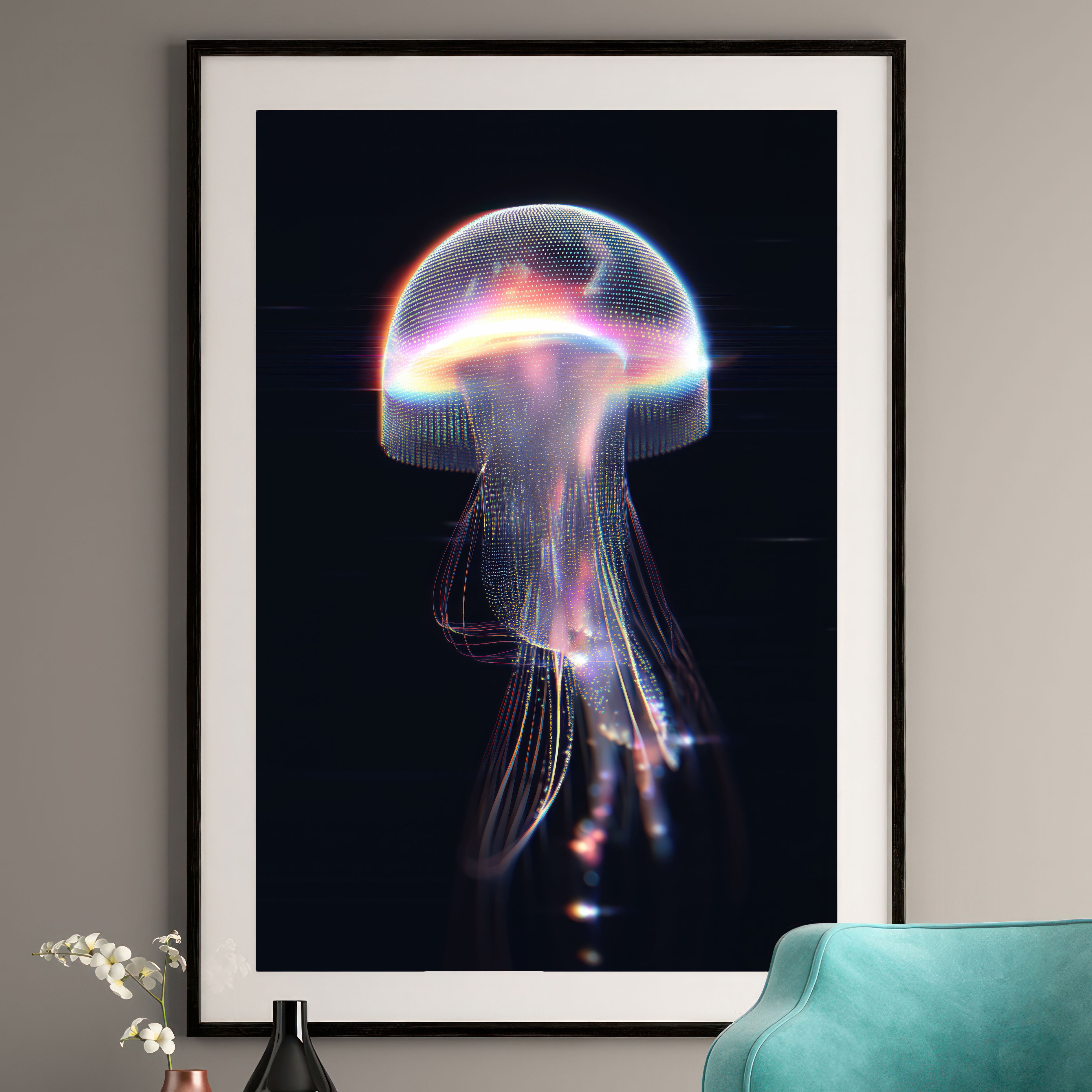 Glowing Jellyfish Art Print - Modern Digital Wall Decor