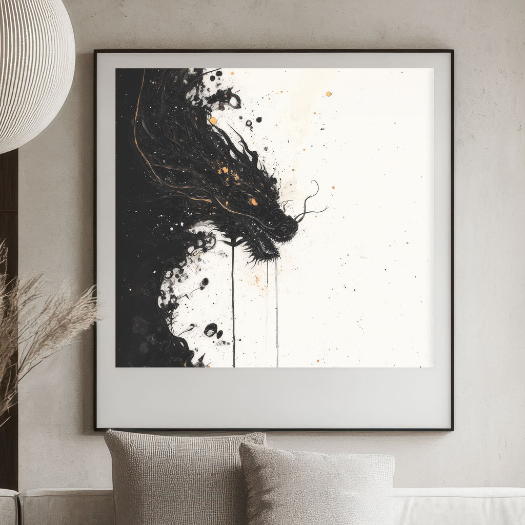 Dragon Spirit Ink Wash Art Print – Asian-Inspired Mystical Creature Decor