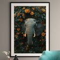 Elephant Floral Art Print - Orange Rose Wall Decor