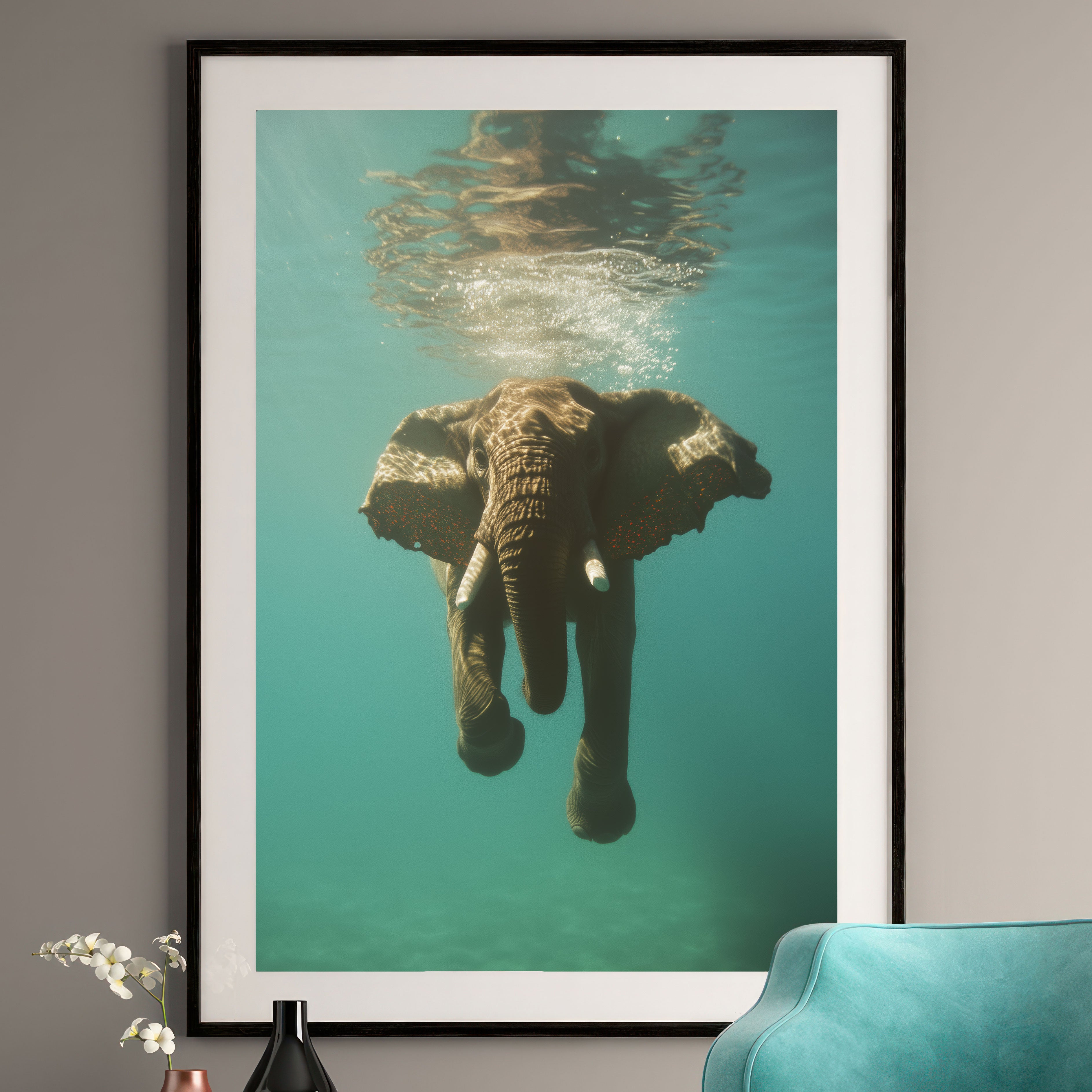 Underwater Elephant Art Print - African Elephant Swimming