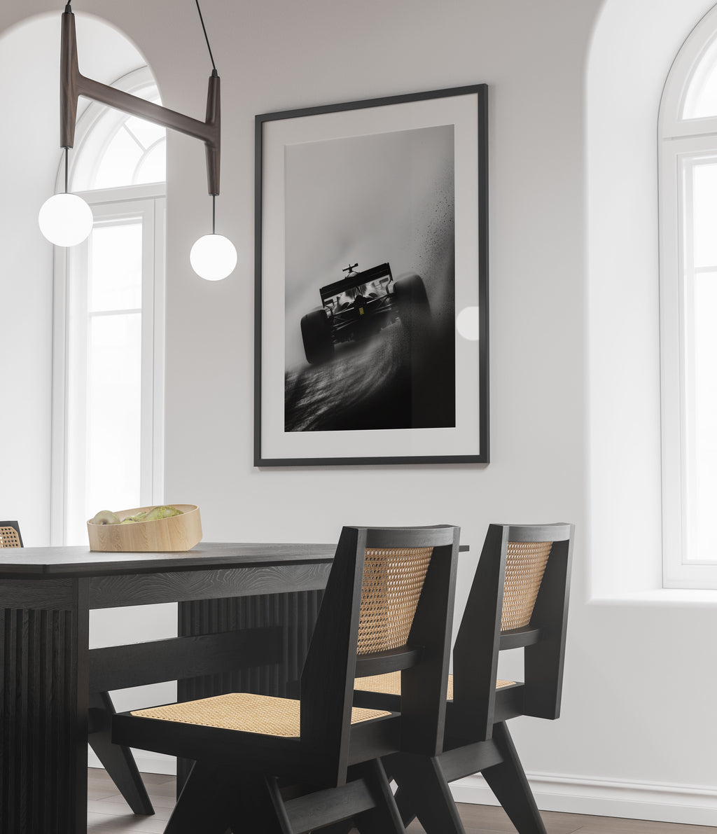 F1 Race Car Print - Black and White Motorsport Wall Art