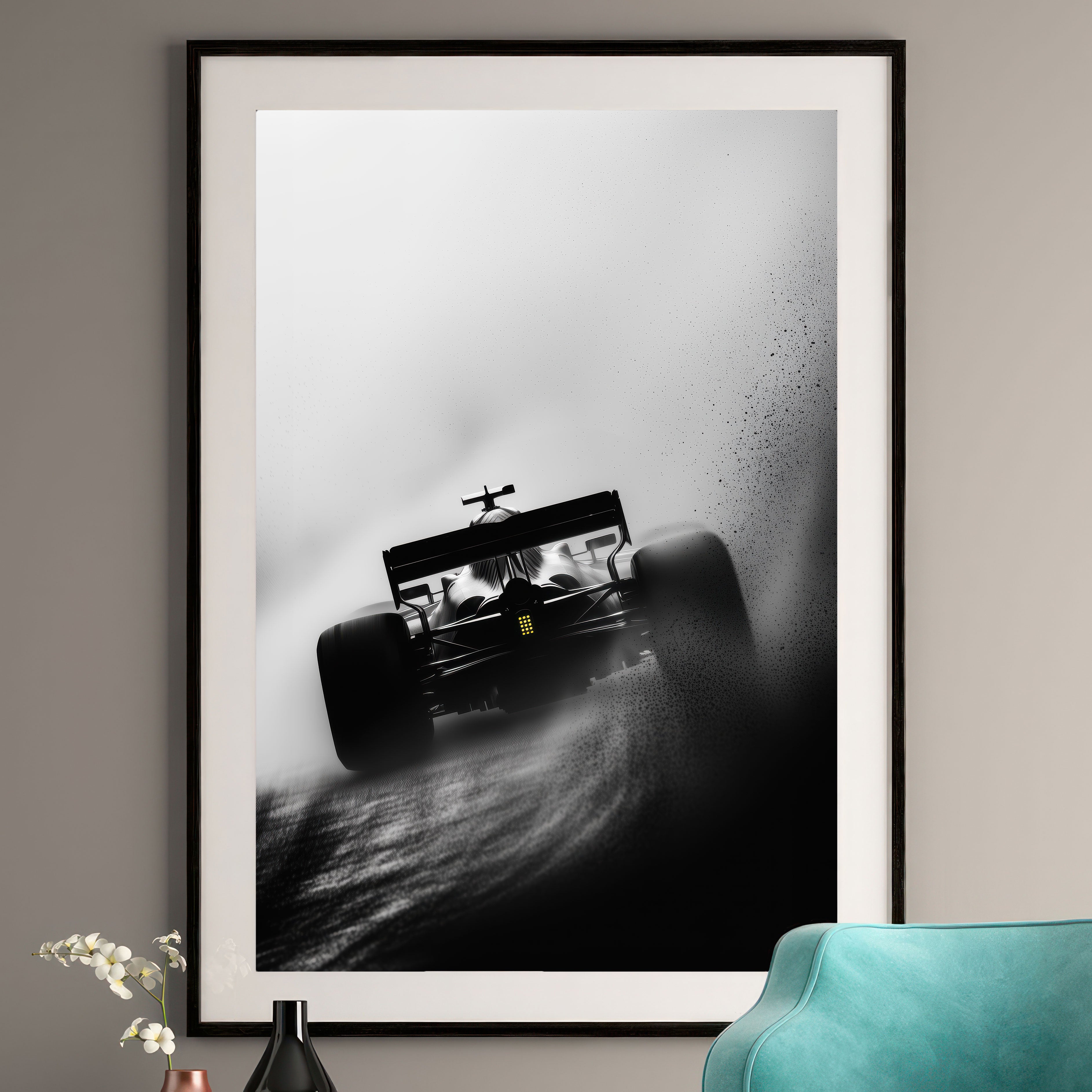 F1 Race Car Print - Black and White Motorsport Wall Art