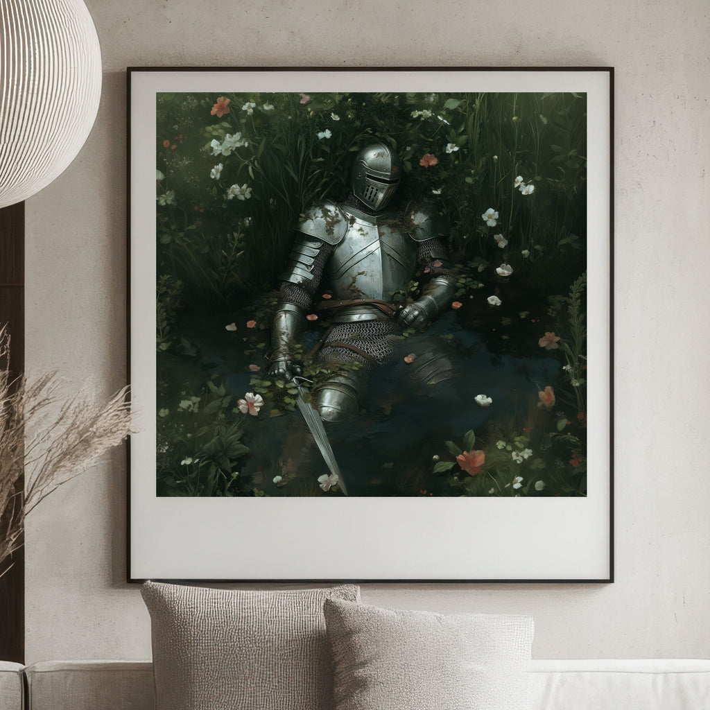 Fallen Knight II Art Print – Gothic Medieval Wall Art – Dark Academia Decor