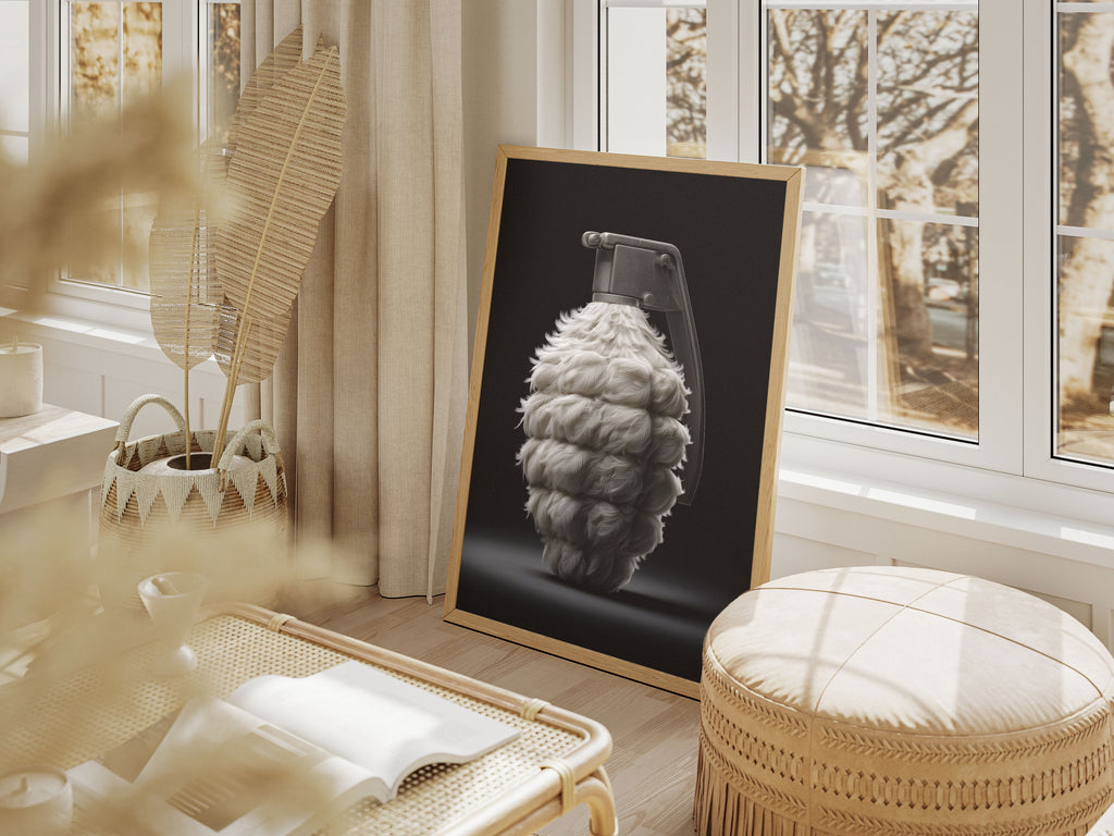 Feather Grenade Art Print - Surreal Conceptual Wall Decor