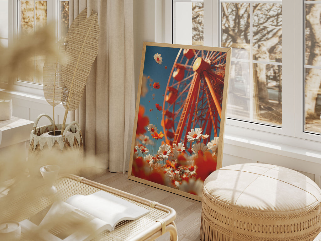 Ferris Wheel Art Print - Whimsical Floral Wall Art